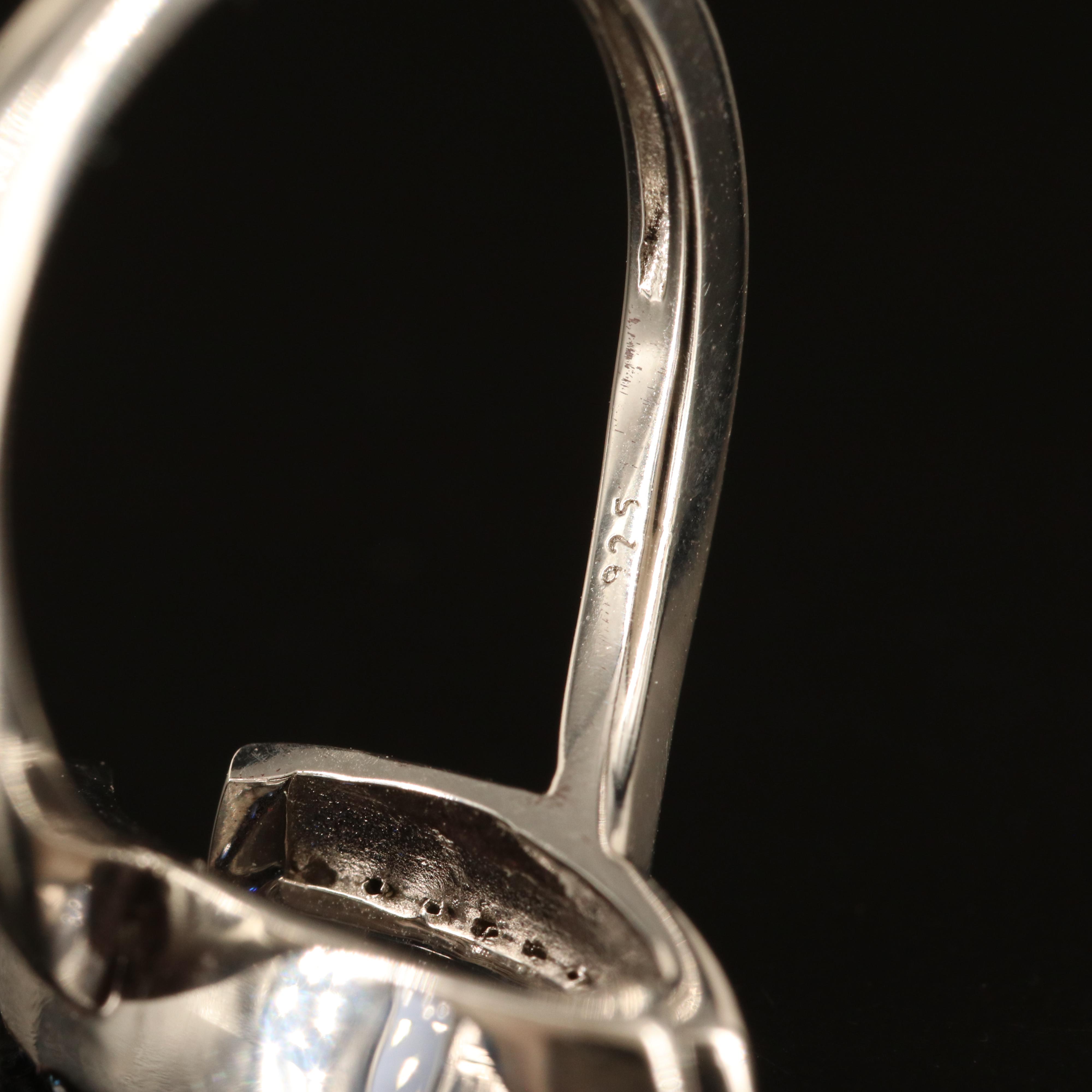 Sterling Sapphire and White Sapphire Navette Ring