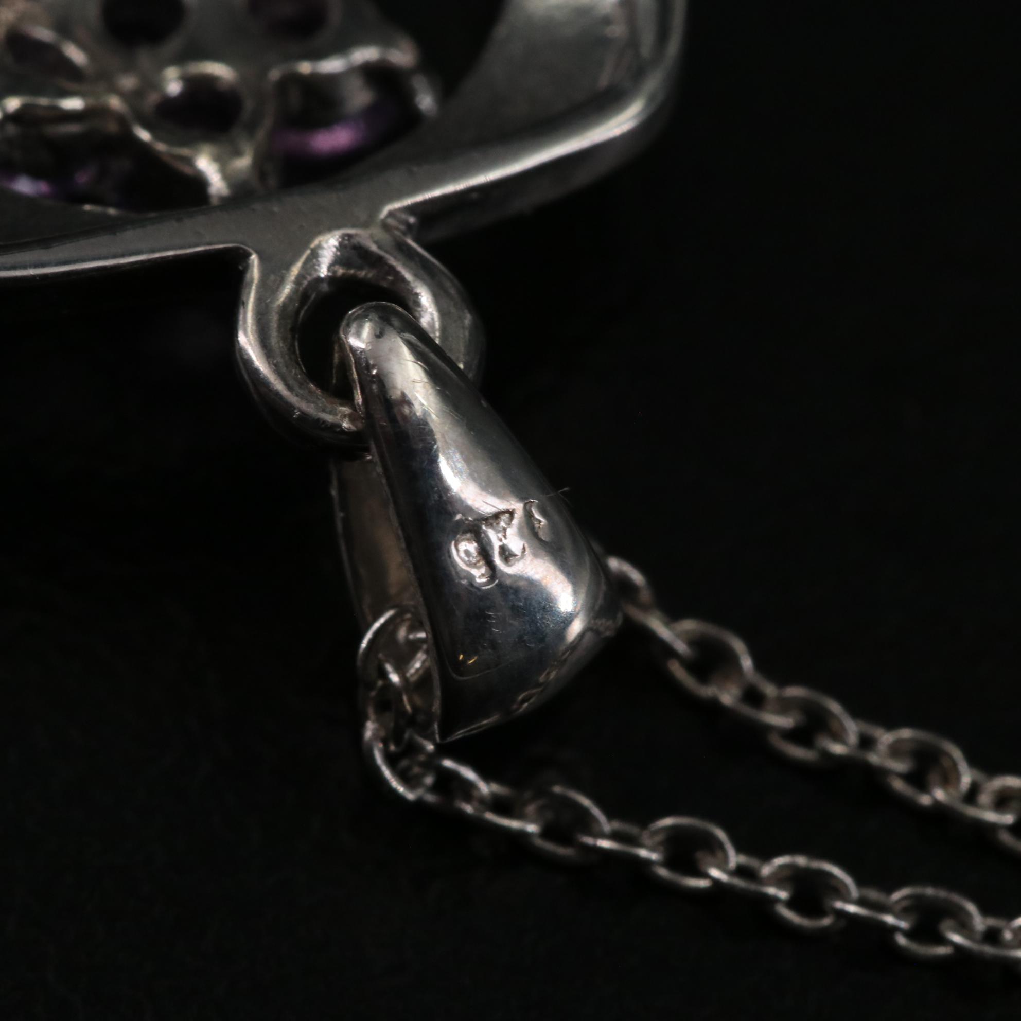 Sterling Amethyst Flower Pendant Necklace