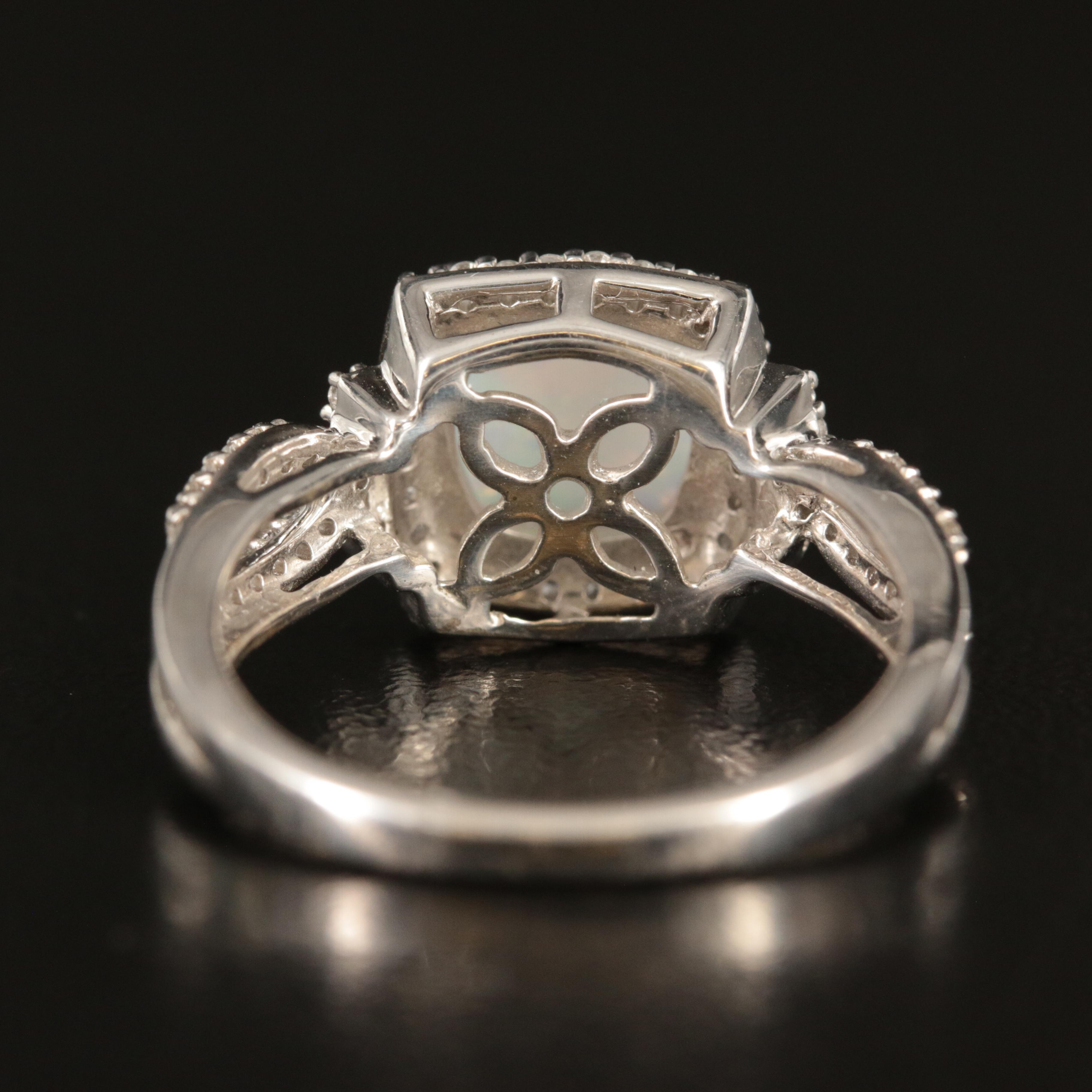 Sterling Opal and White Sapphire Ring