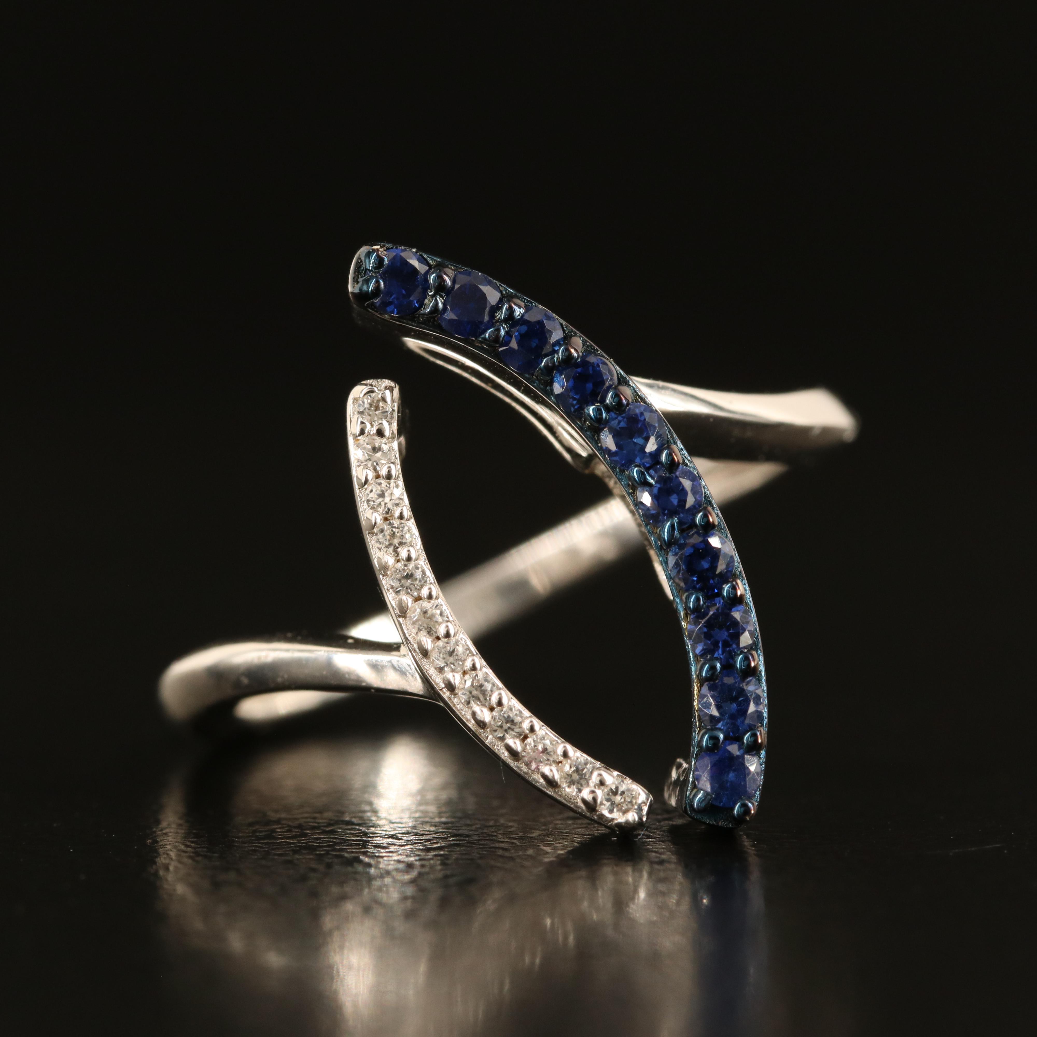 Sterling Sapphire and White Sapphire Navette Ring