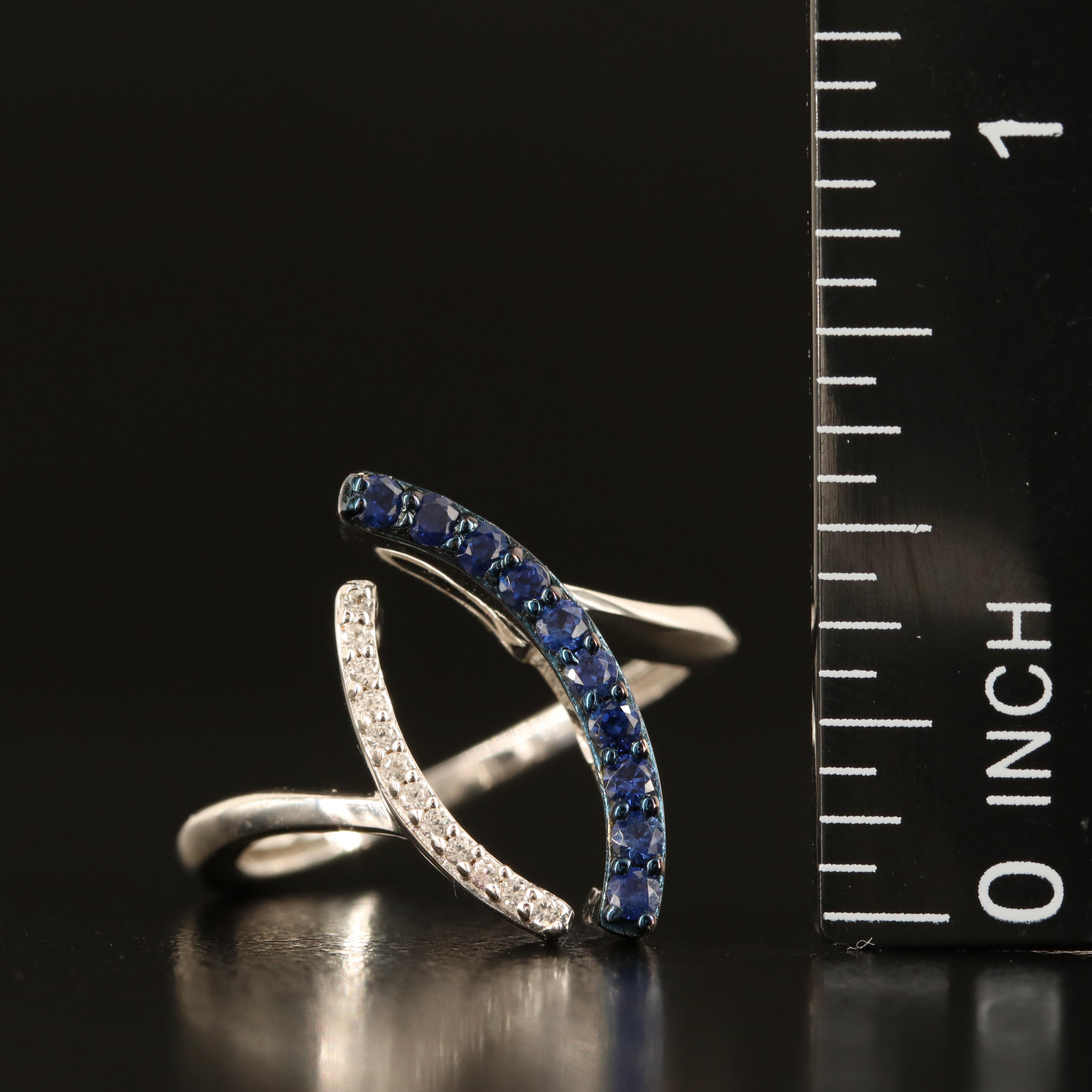 Sterling Sapphire and White Sapphire Navette Ring