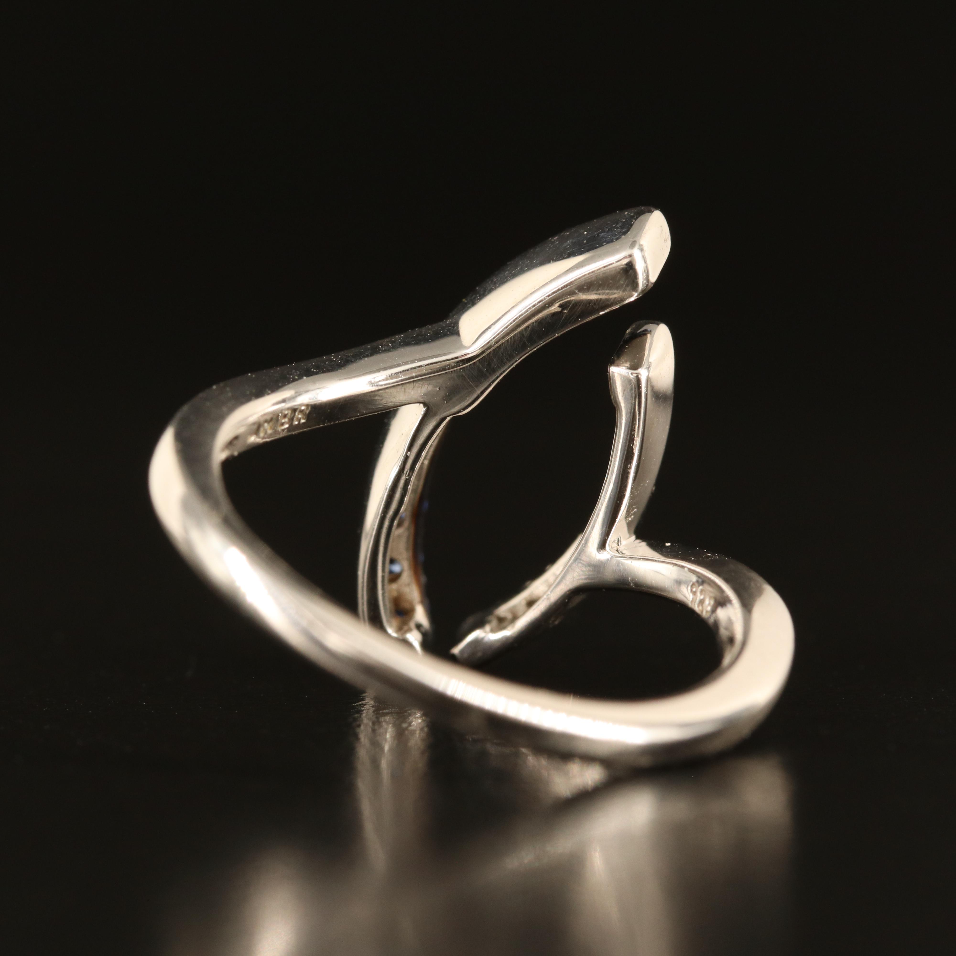 Sterling Sapphire and White Sapphire Navette Ring