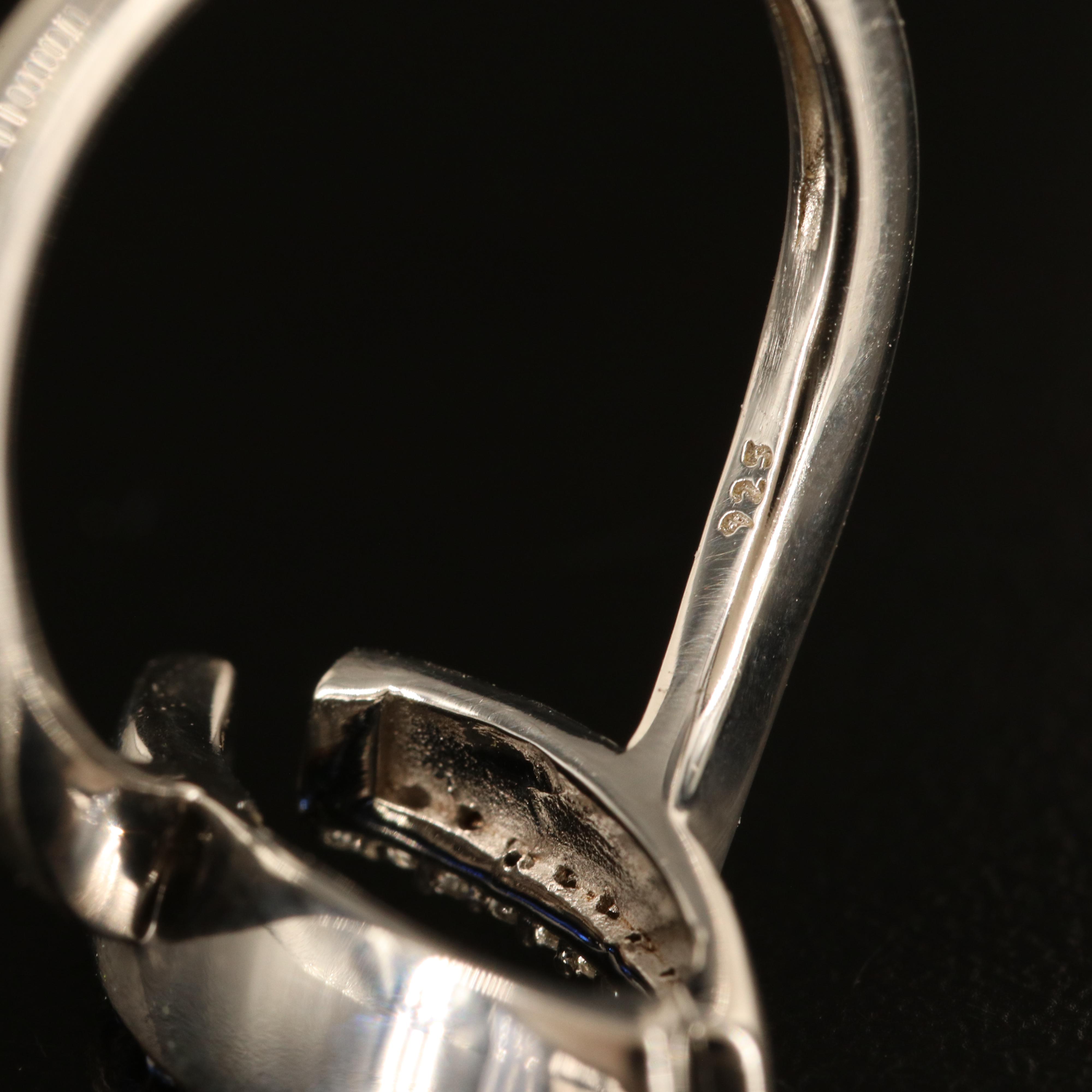 Sterling Sapphire and White Sapphire Navette Ring