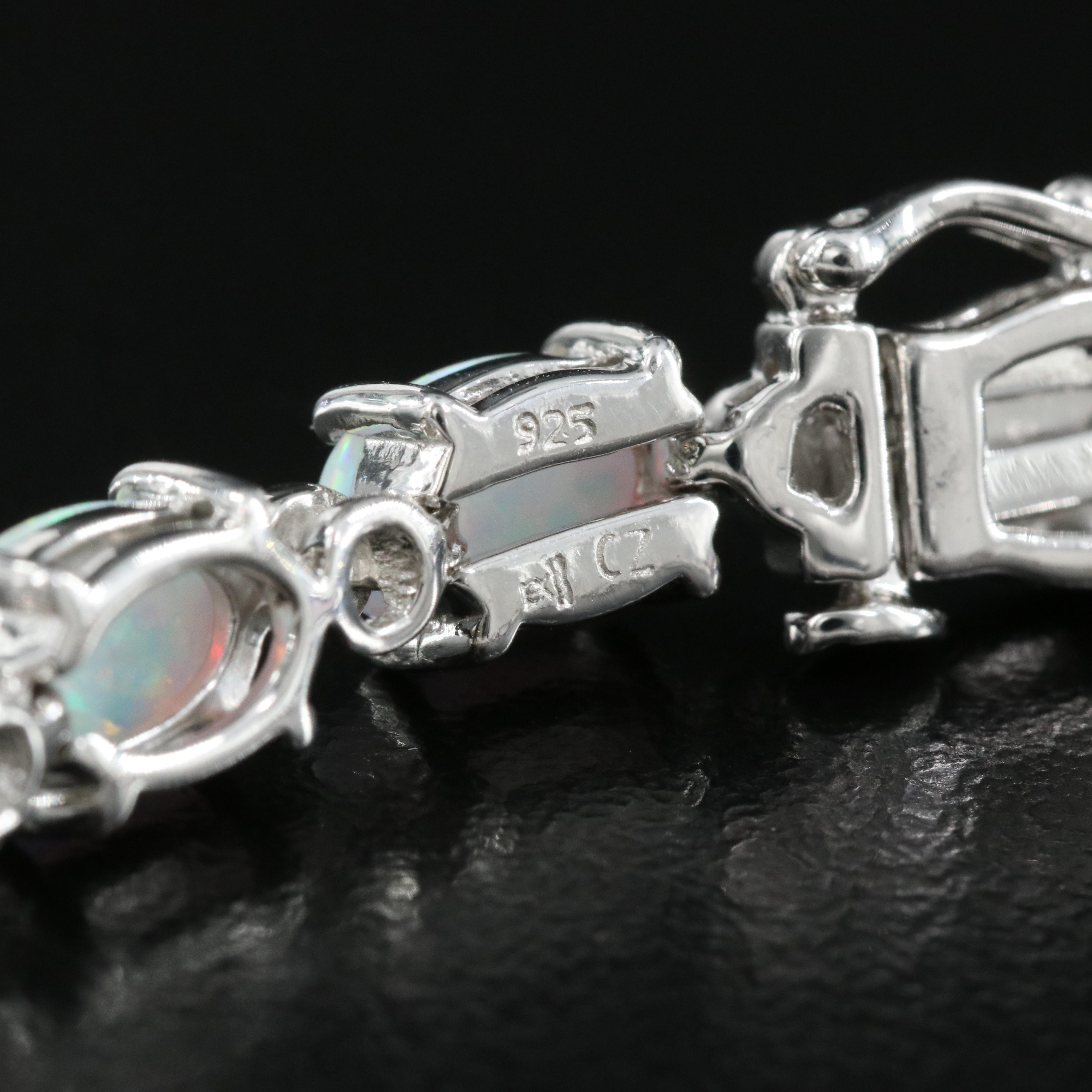 Sterling Opal and Cubic Zirconia Bracelet