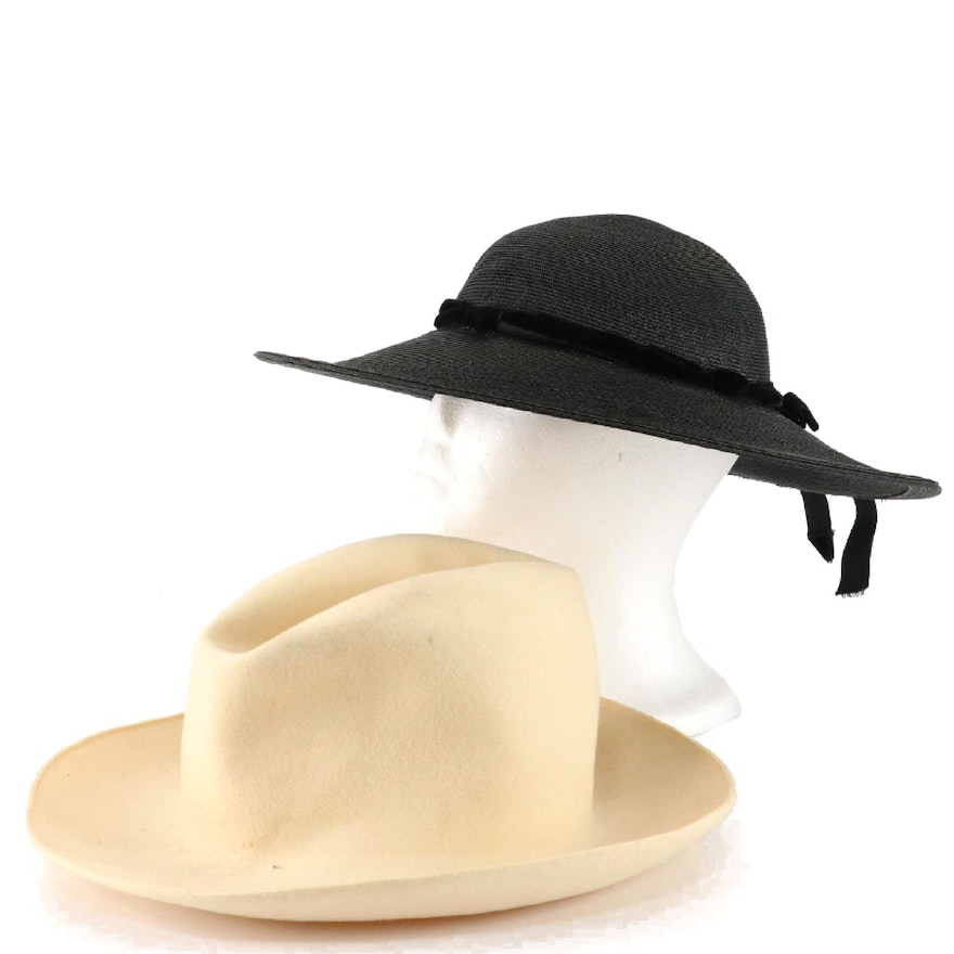 John Frederics Charmer Wide Brimmed Halo Hat with Other Felt Homburg Hat