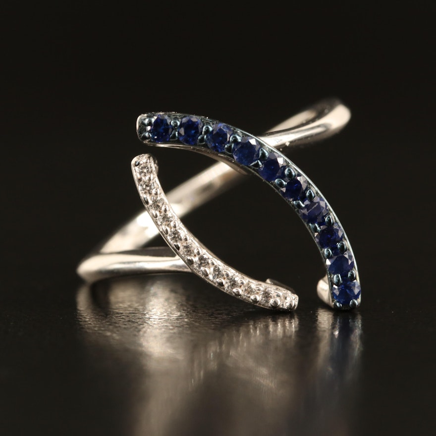 Sterling Sapphire and White Sapphire Navette Ring