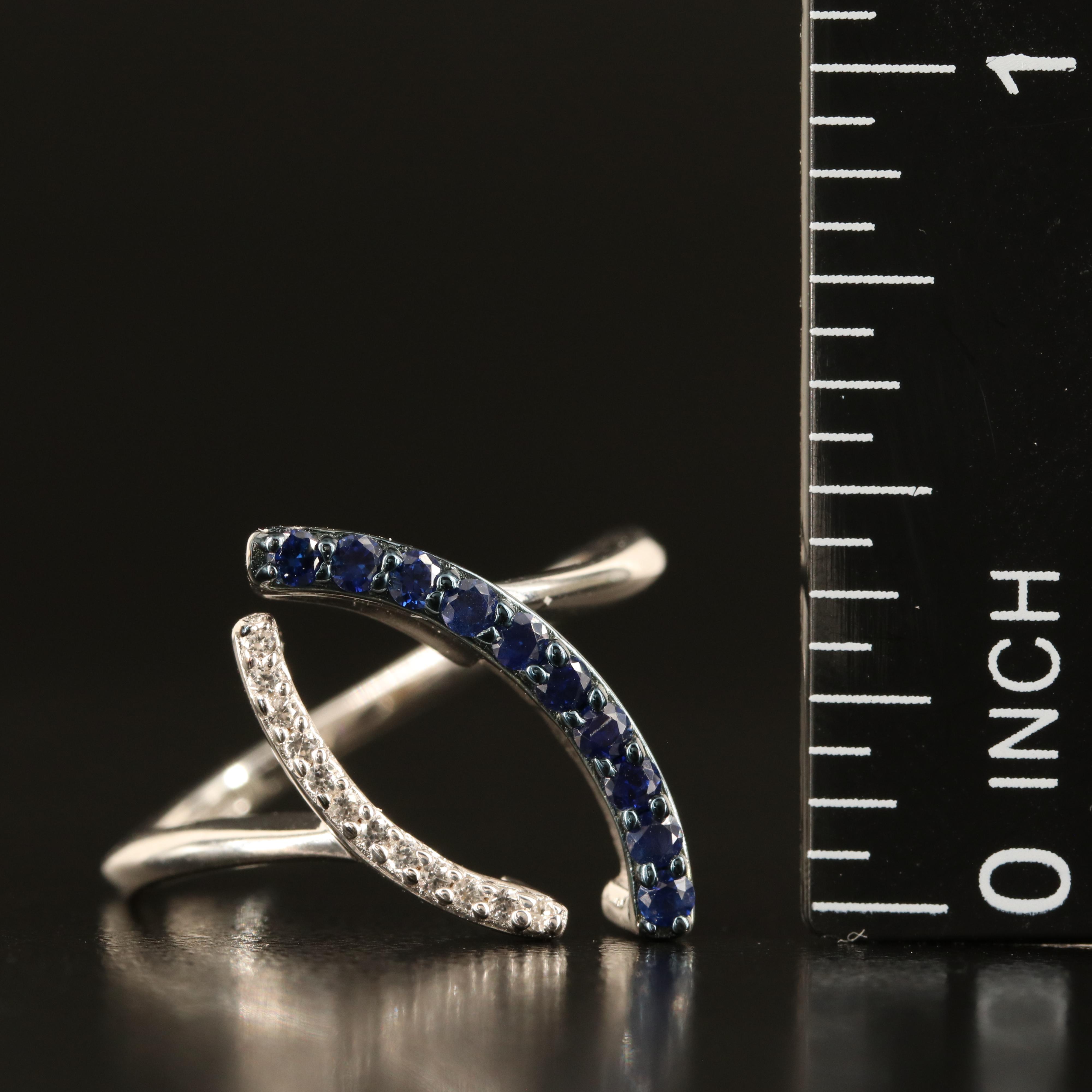 Sterling Sapphire and White Sapphire Navette Ring