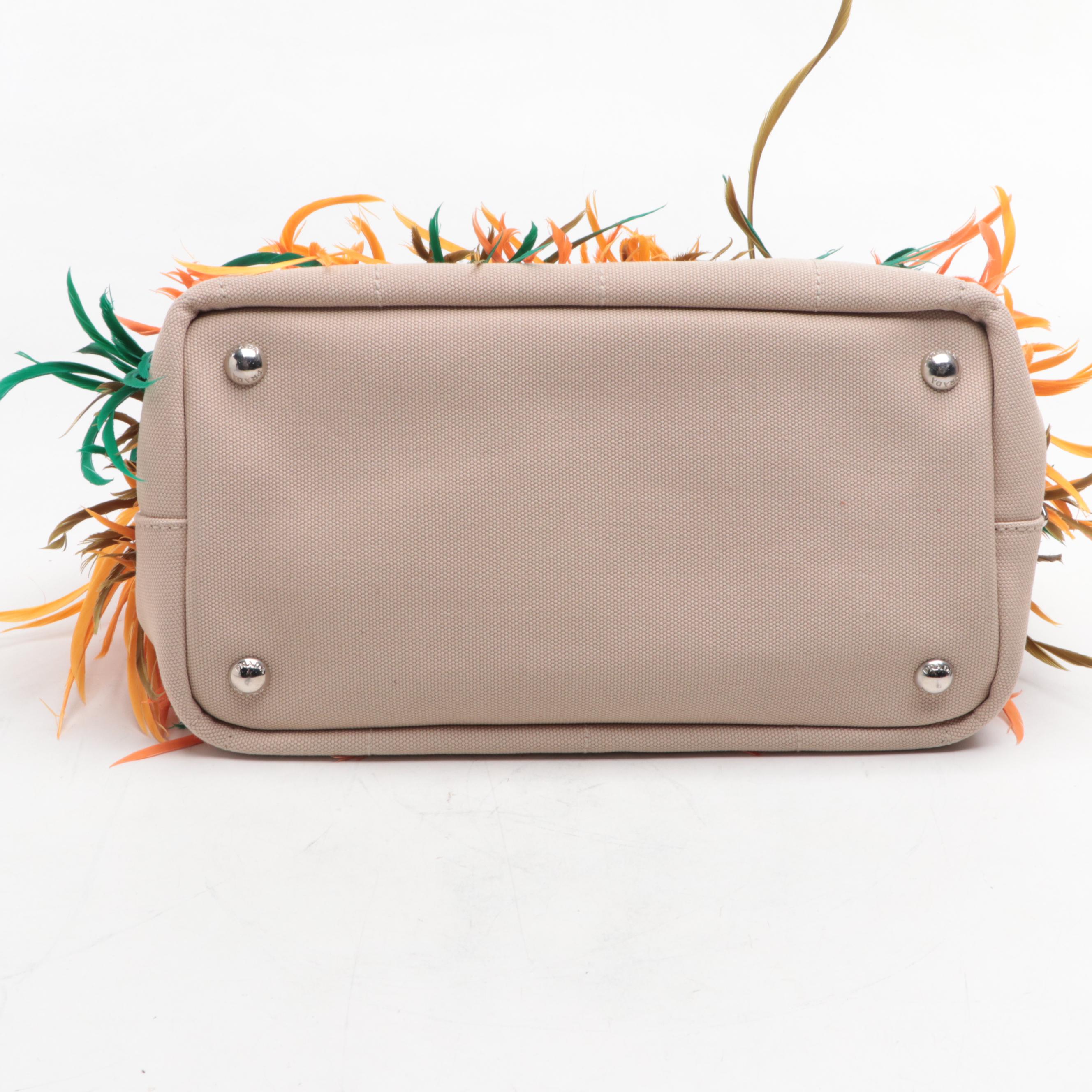 Prada Canapa Feather Fringe Canvas Two-Way Tote