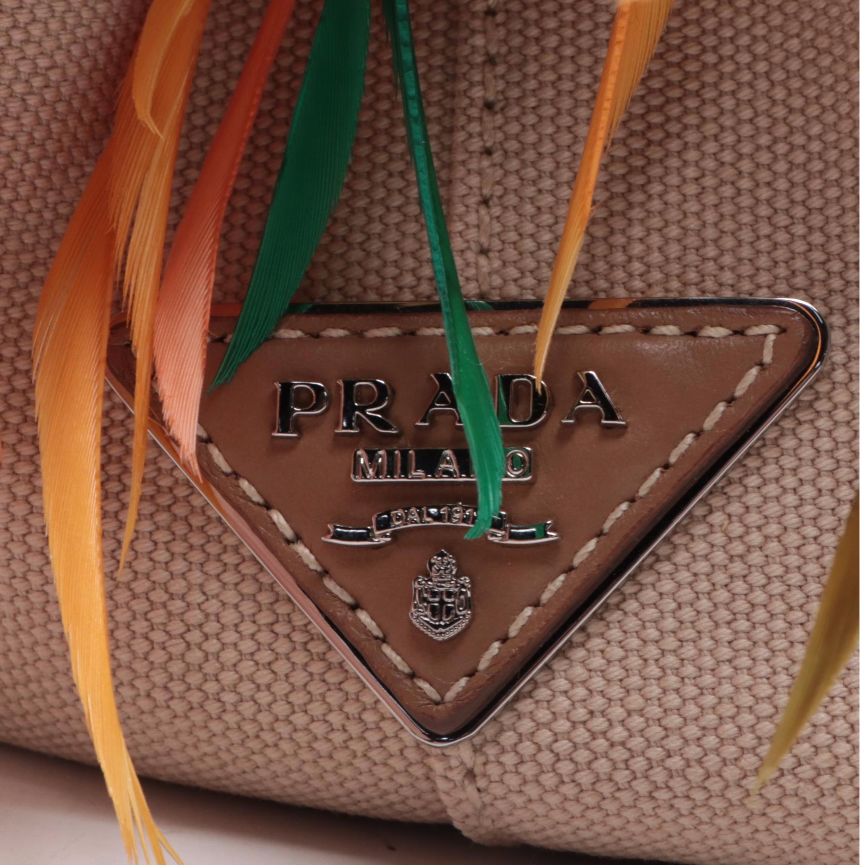 Prada Canapa Feather Fringe Canvas Two-Way Tote