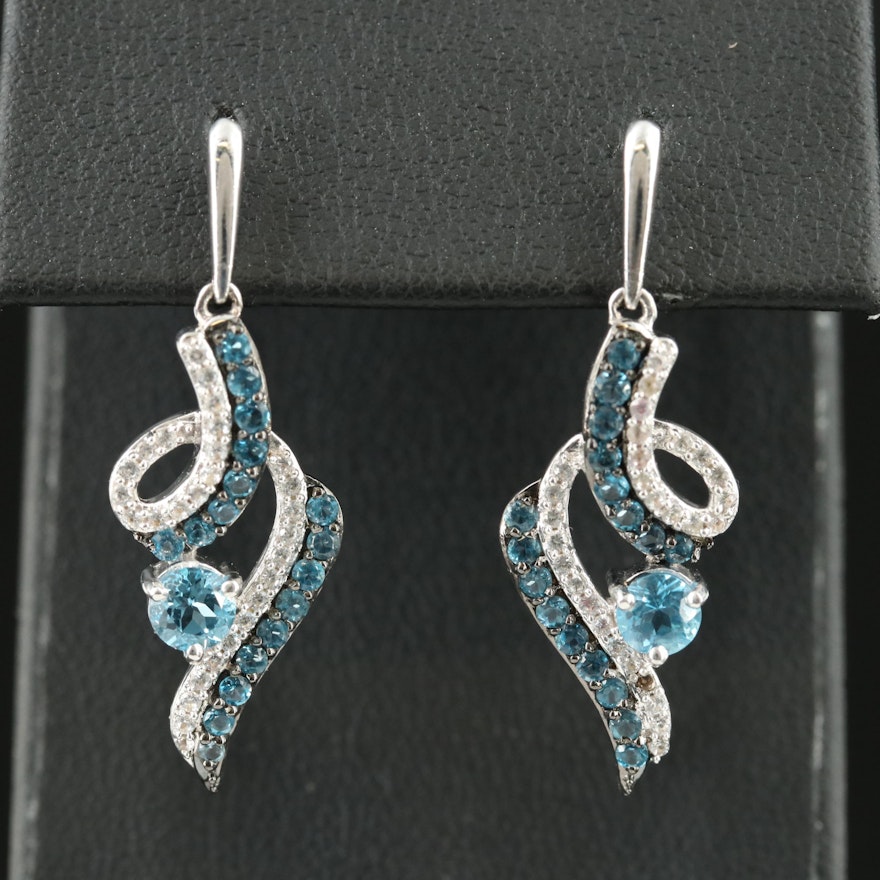 Sterling Topaz and Sapphire Loop Earrings