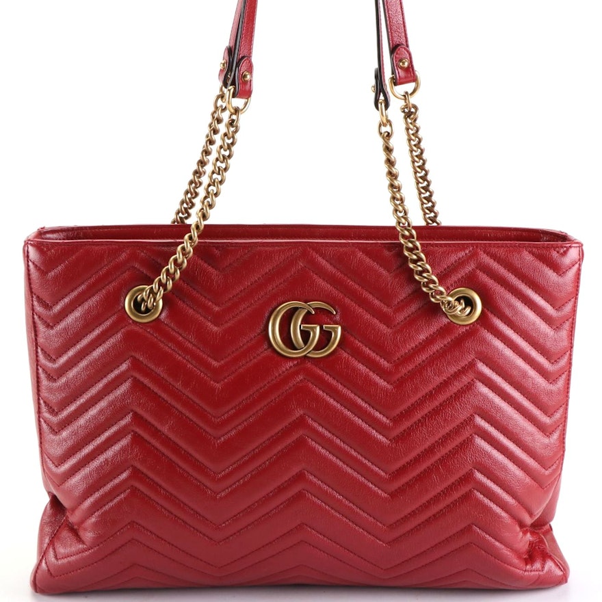 Gucci Marmont Matelassé Shoulder Tote with Leather and Chain Strap