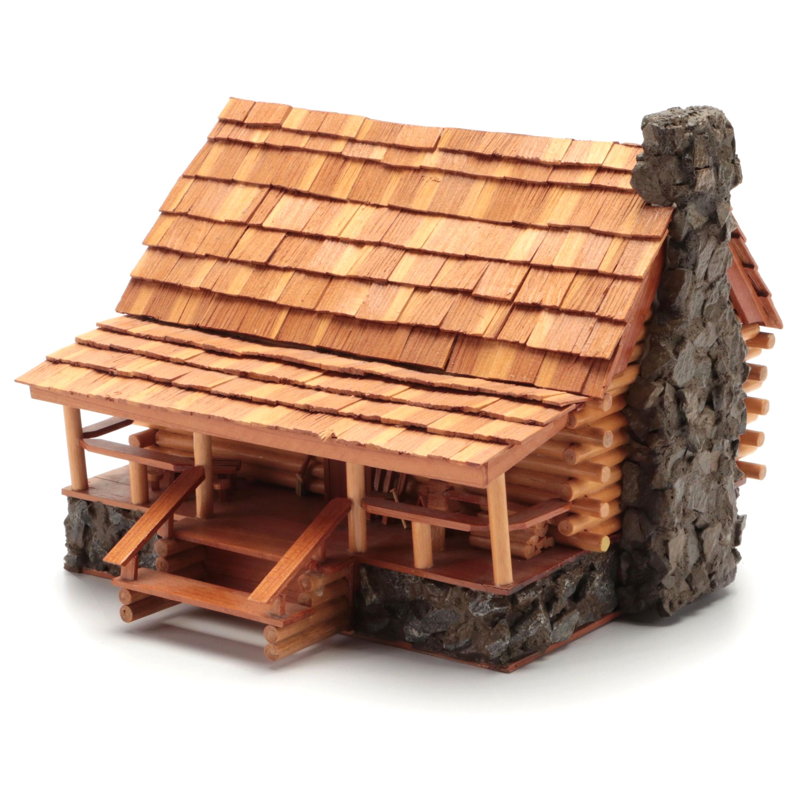 Prison Art Handmade Cedar Shake and Wooden Model Cabin, 2005