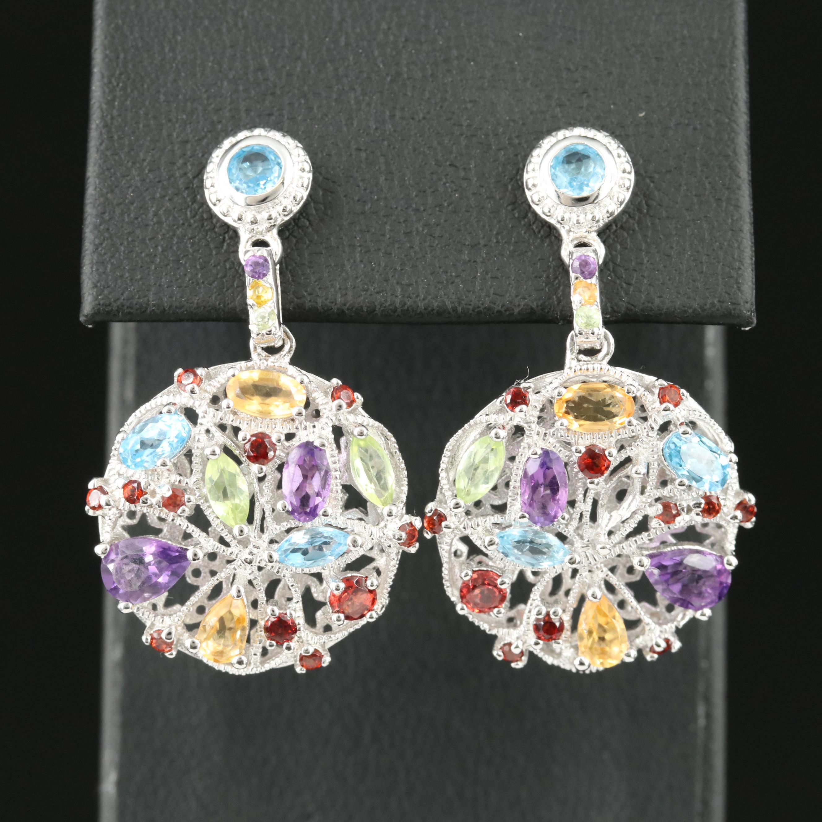 Sterling Amethyst, Citrine and Topaz Earrings