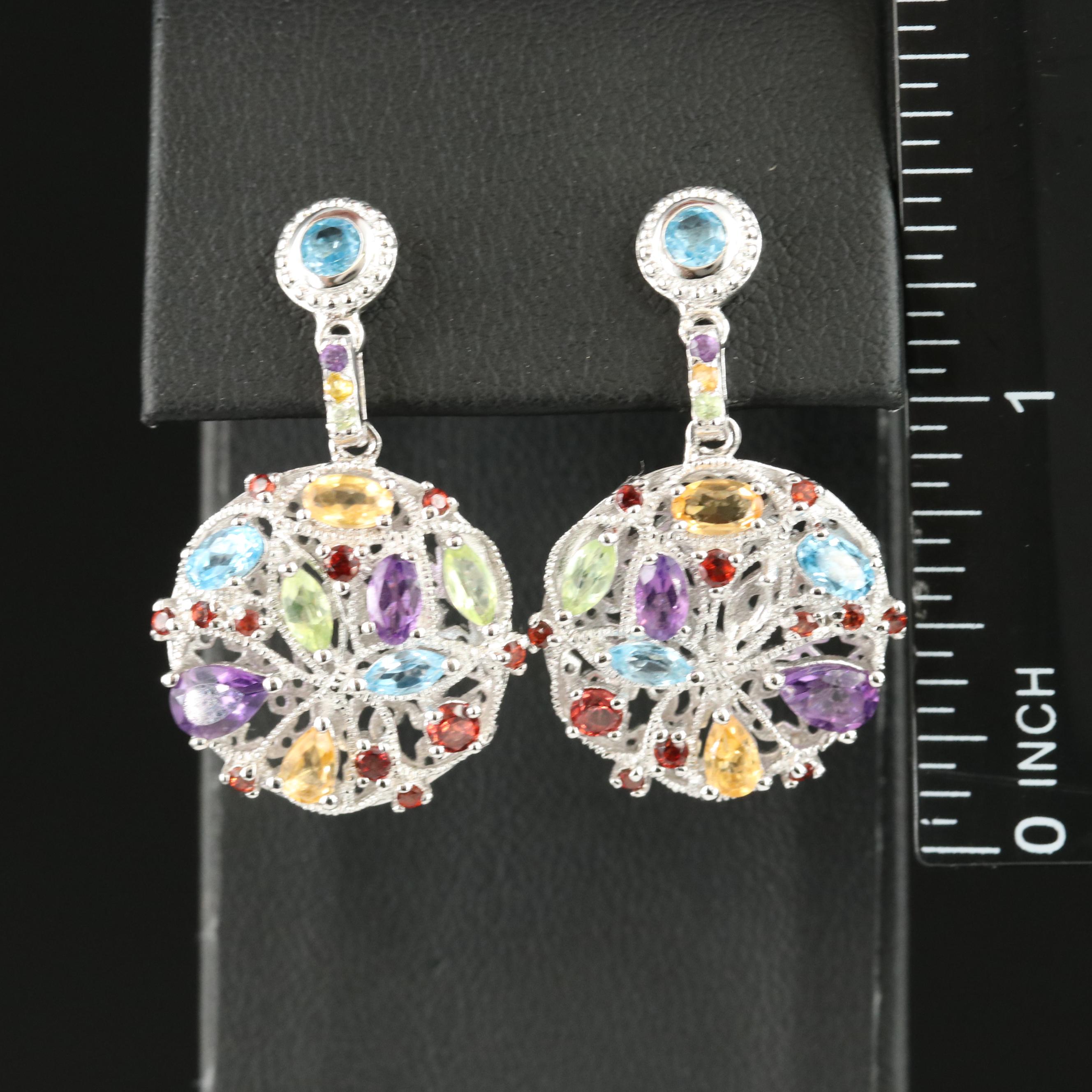 Sterling Amethyst, Citrine and Topaz Earrings