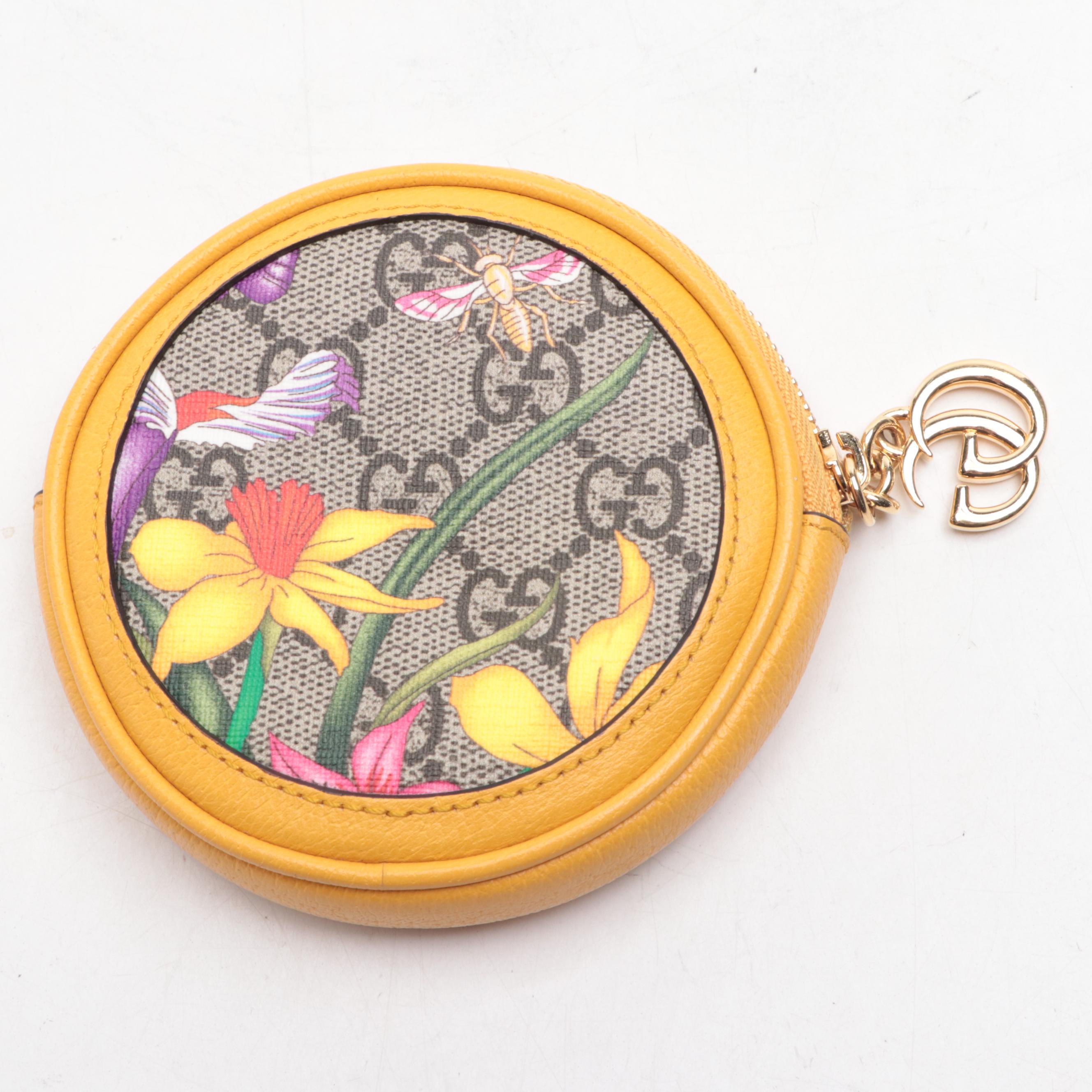 Gucci Ophidia Round Coin Purse in Flora GG Coated Canvas