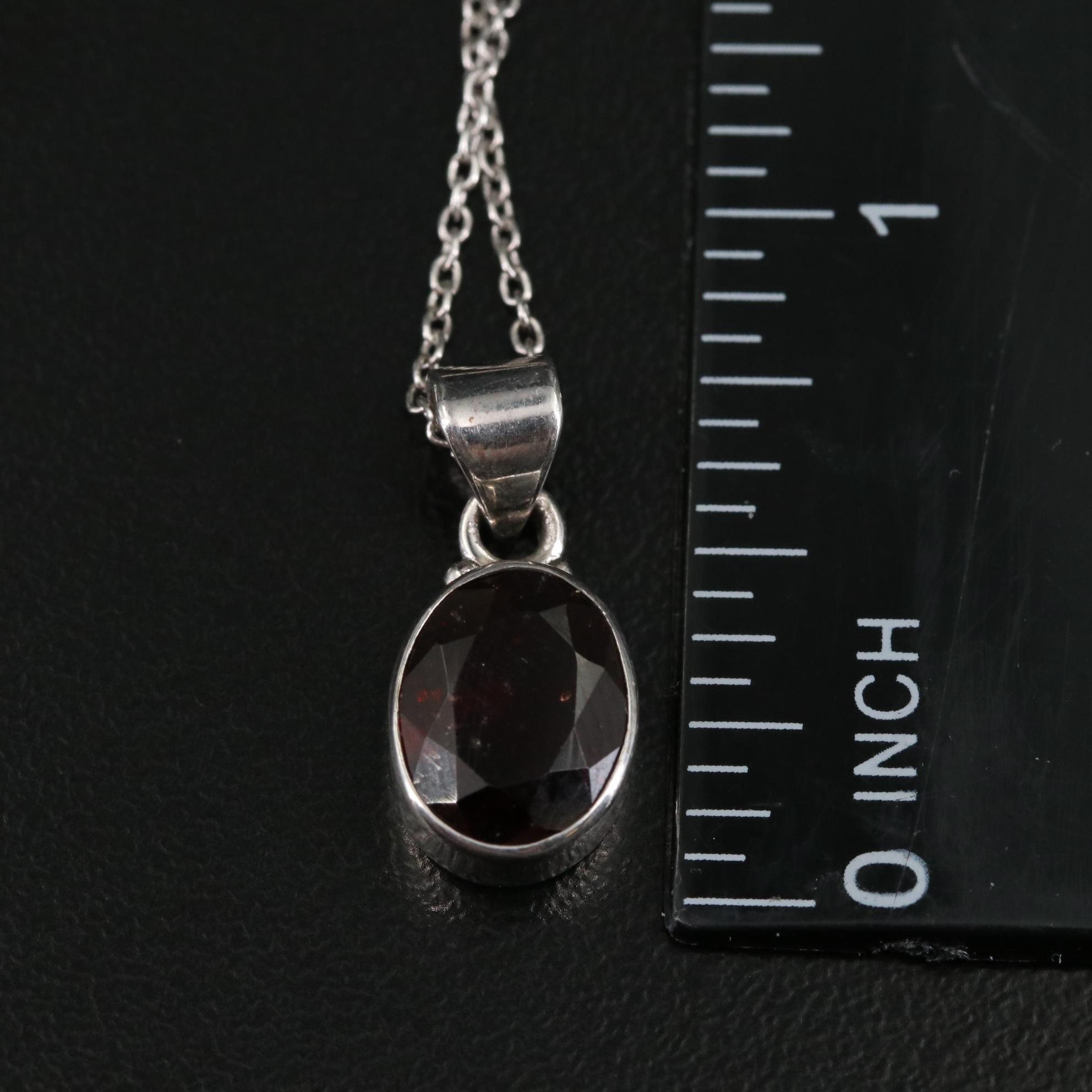 Sterling Oval Garnet Pendant Necklace