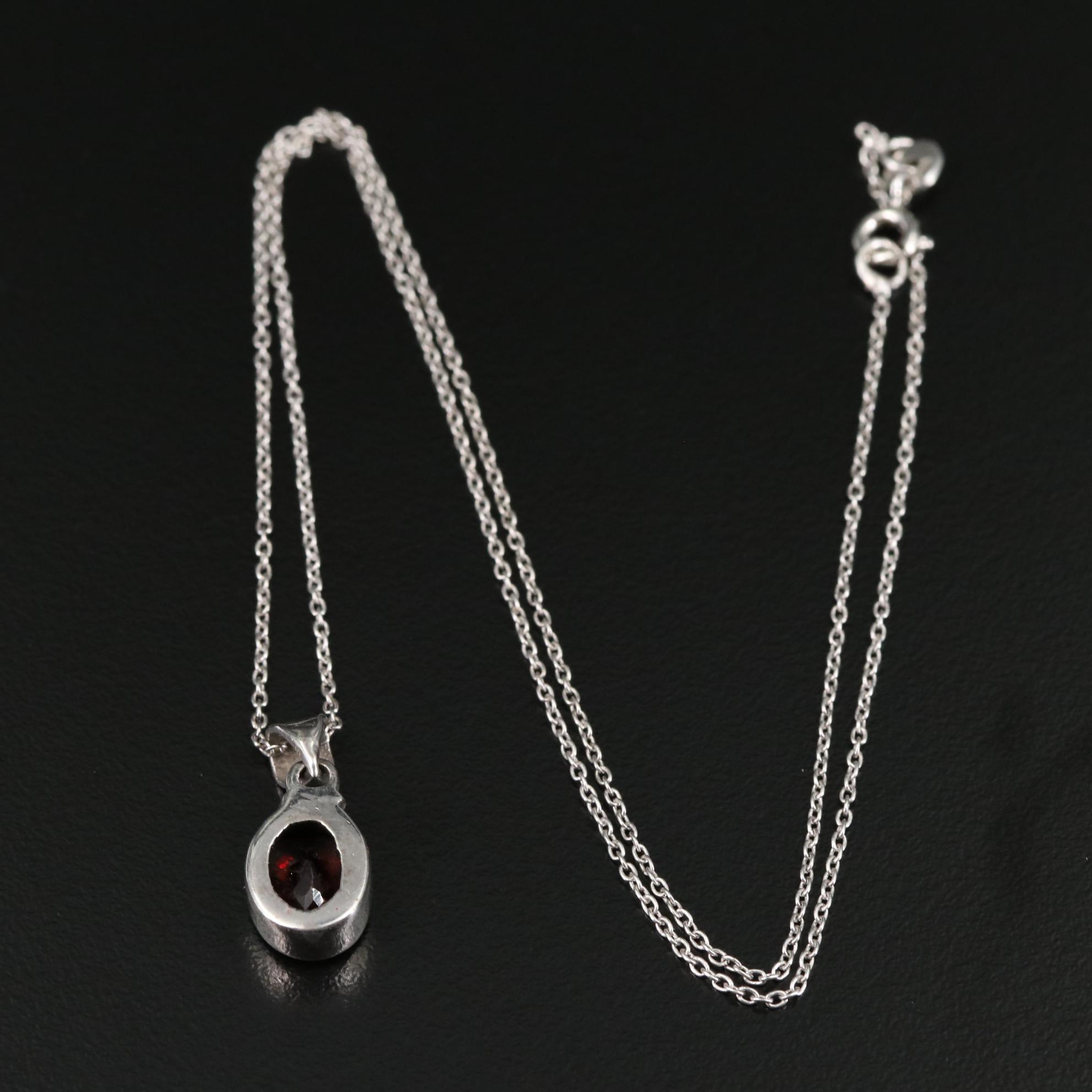 Sterling Oval Garnet Pendant Necklace