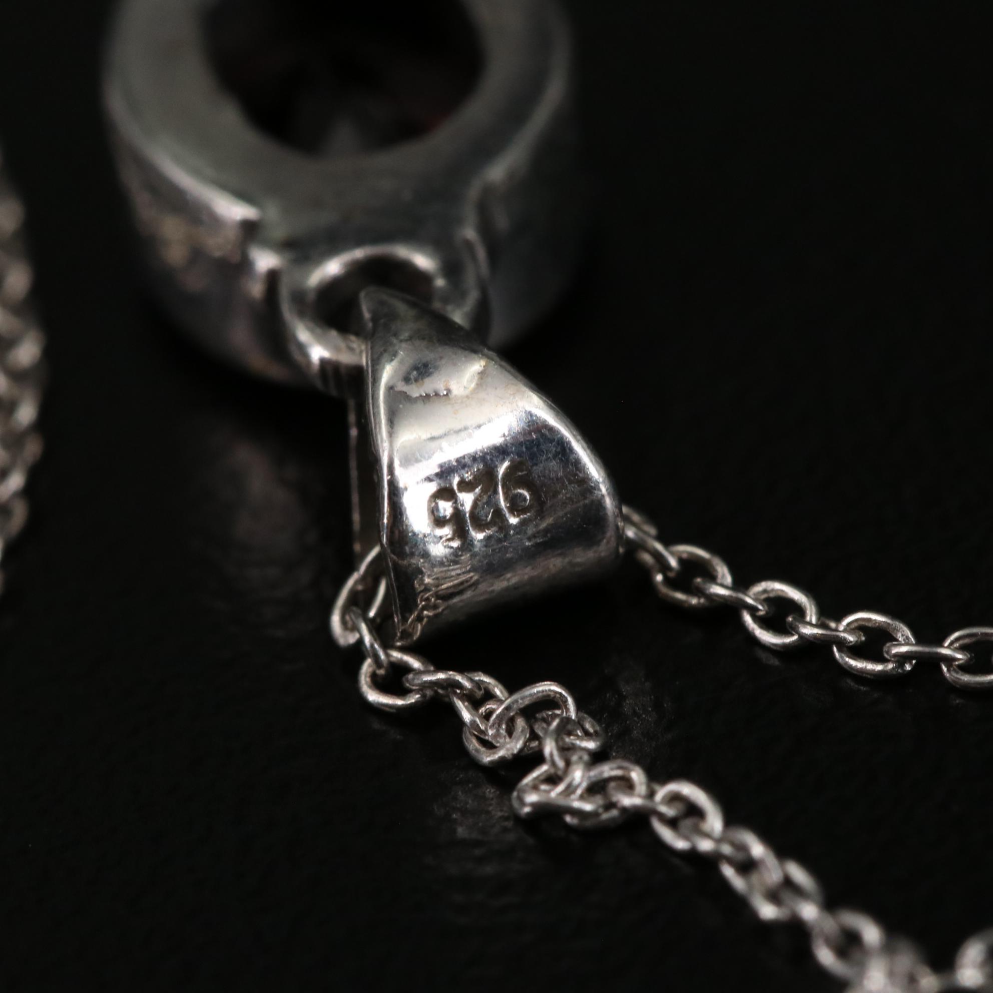 Sterling Oval Garnet Pendant Necklace