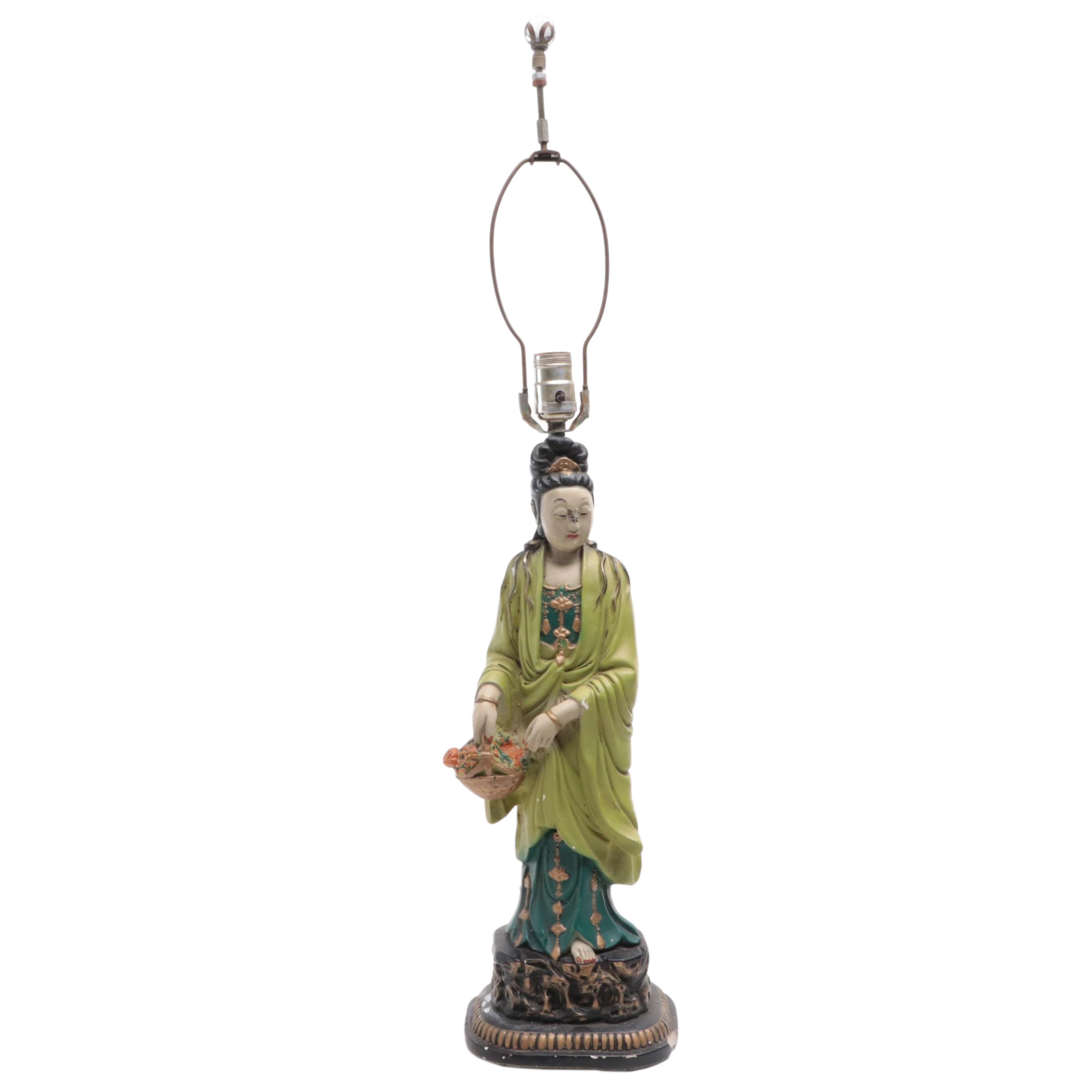 Asian Inspired Chalkware Figural Table Lamp