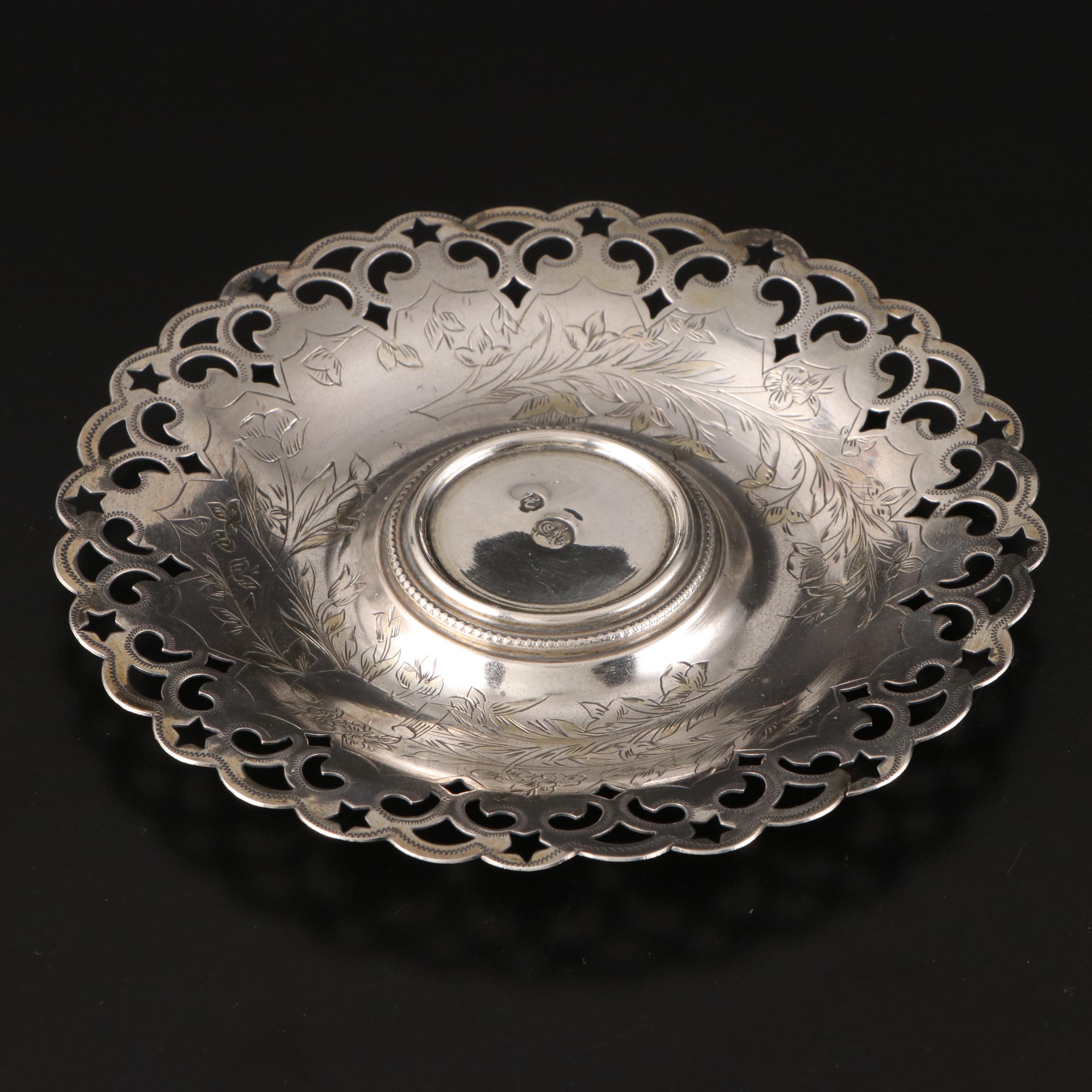 Ottoman Empire Engraved 900 Silver Teacups with Reticulated Saucers