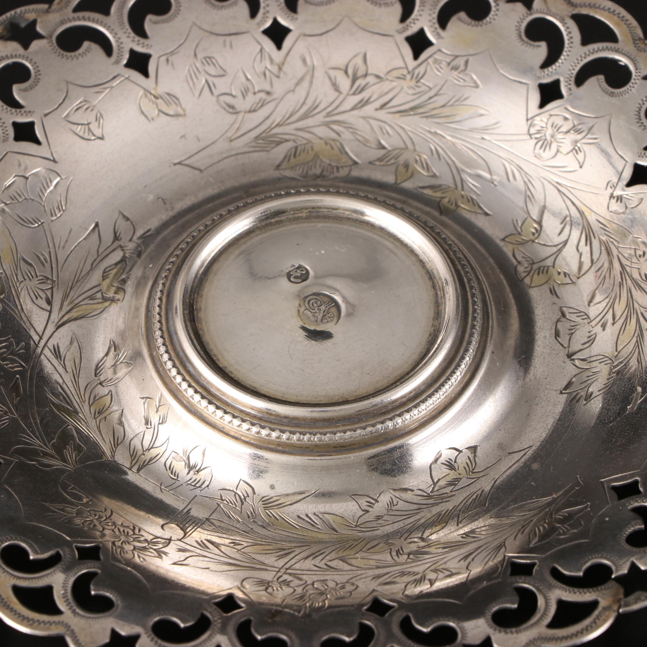 Ottoman Empire Engraved 900 Silver Teacups with Reticulated Saucers