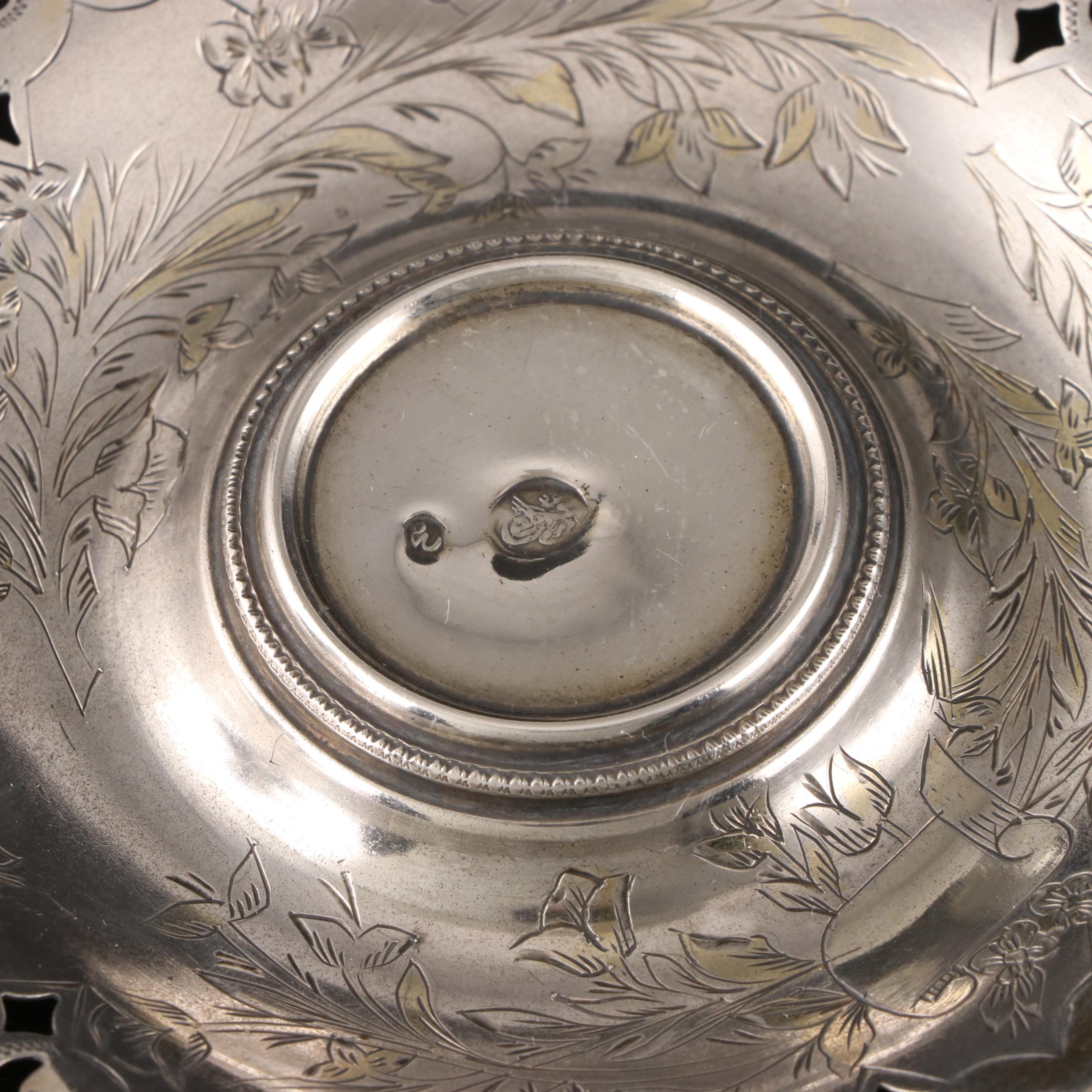 Ottoman Empire Engraved 900 Silver Teacups with Reticulated Saucers