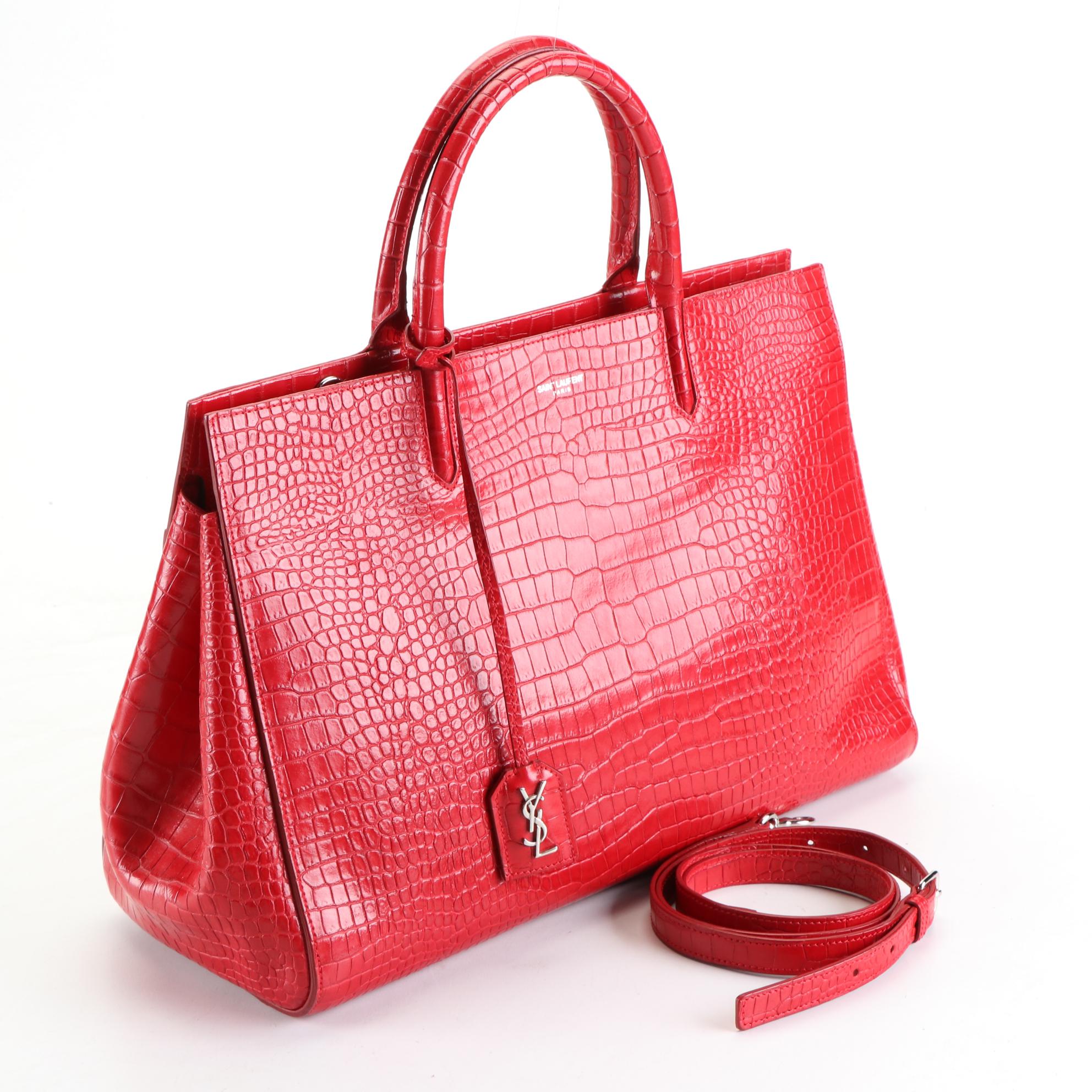Saint Laurent Cabas Bag Medium in Crocodile Embossed Leather