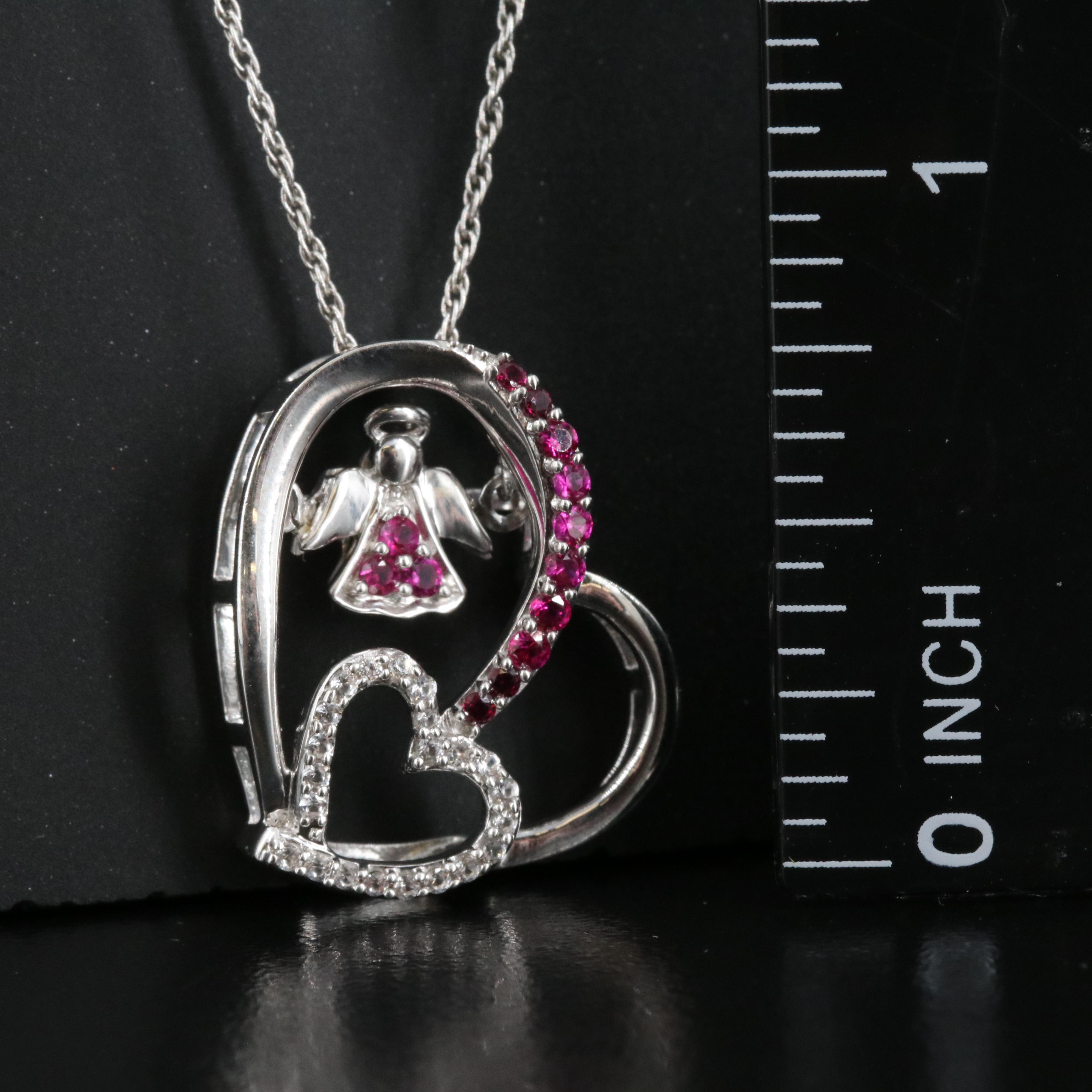 Sterling Ruby and Sapphire Heart Pendant Necklace
