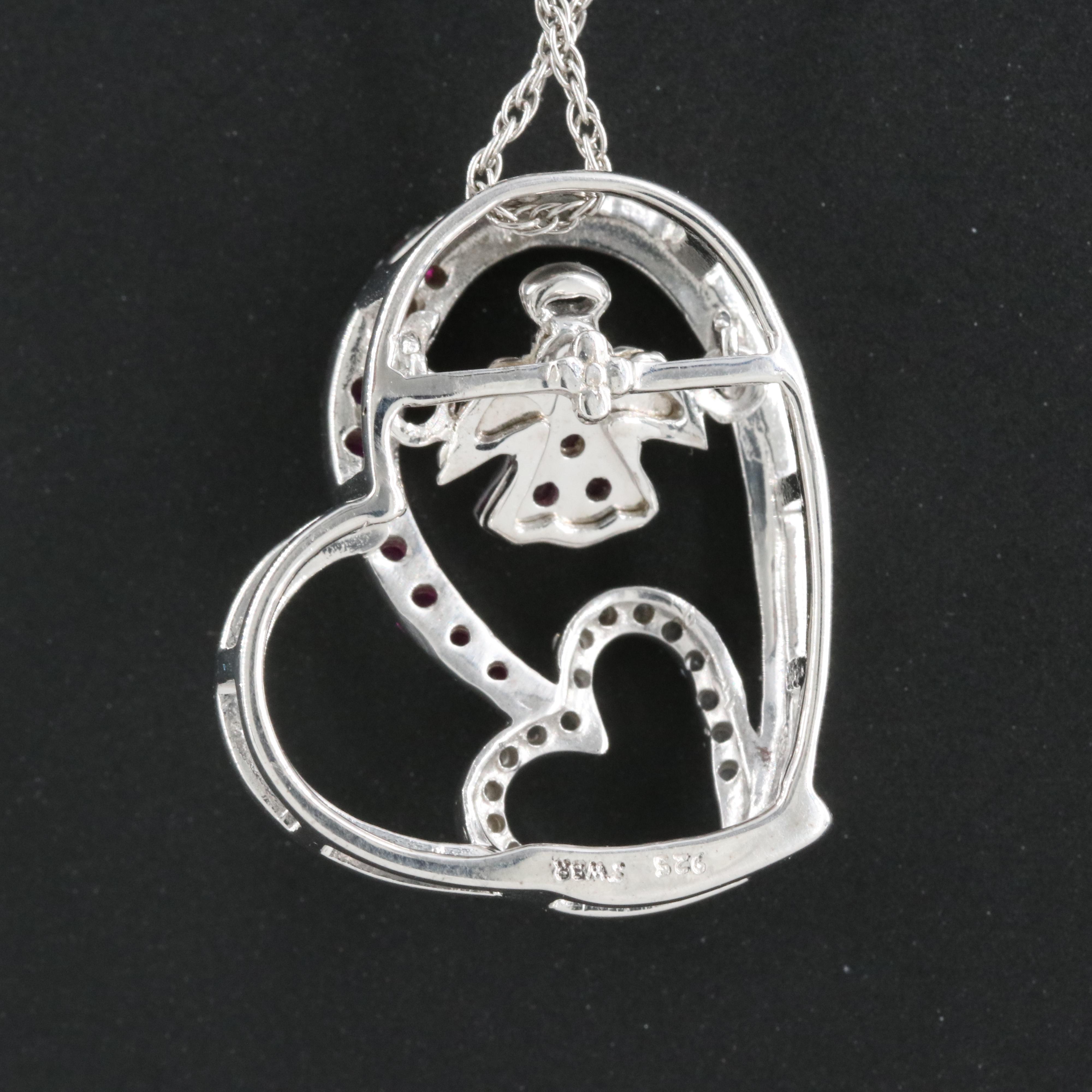 Sterling Ruby and Sapphire Heart Pendant Necklace