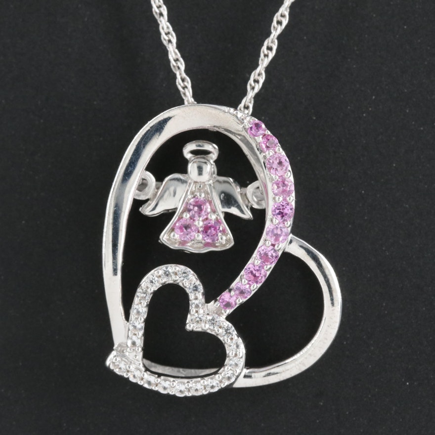 Sterling Sapphire Heart Pendant Necklace