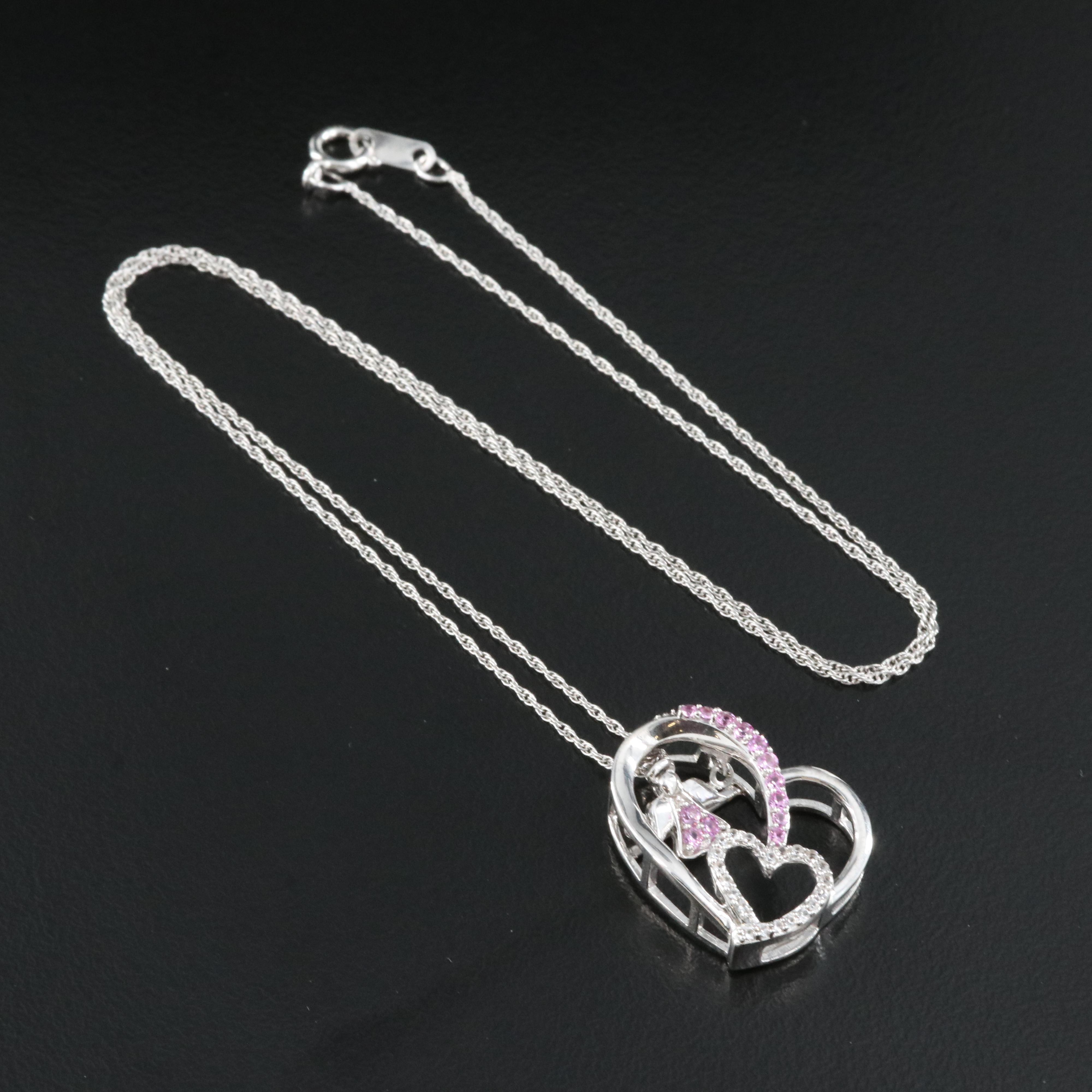 Sterling Sapphire Heart Pendant Necklace