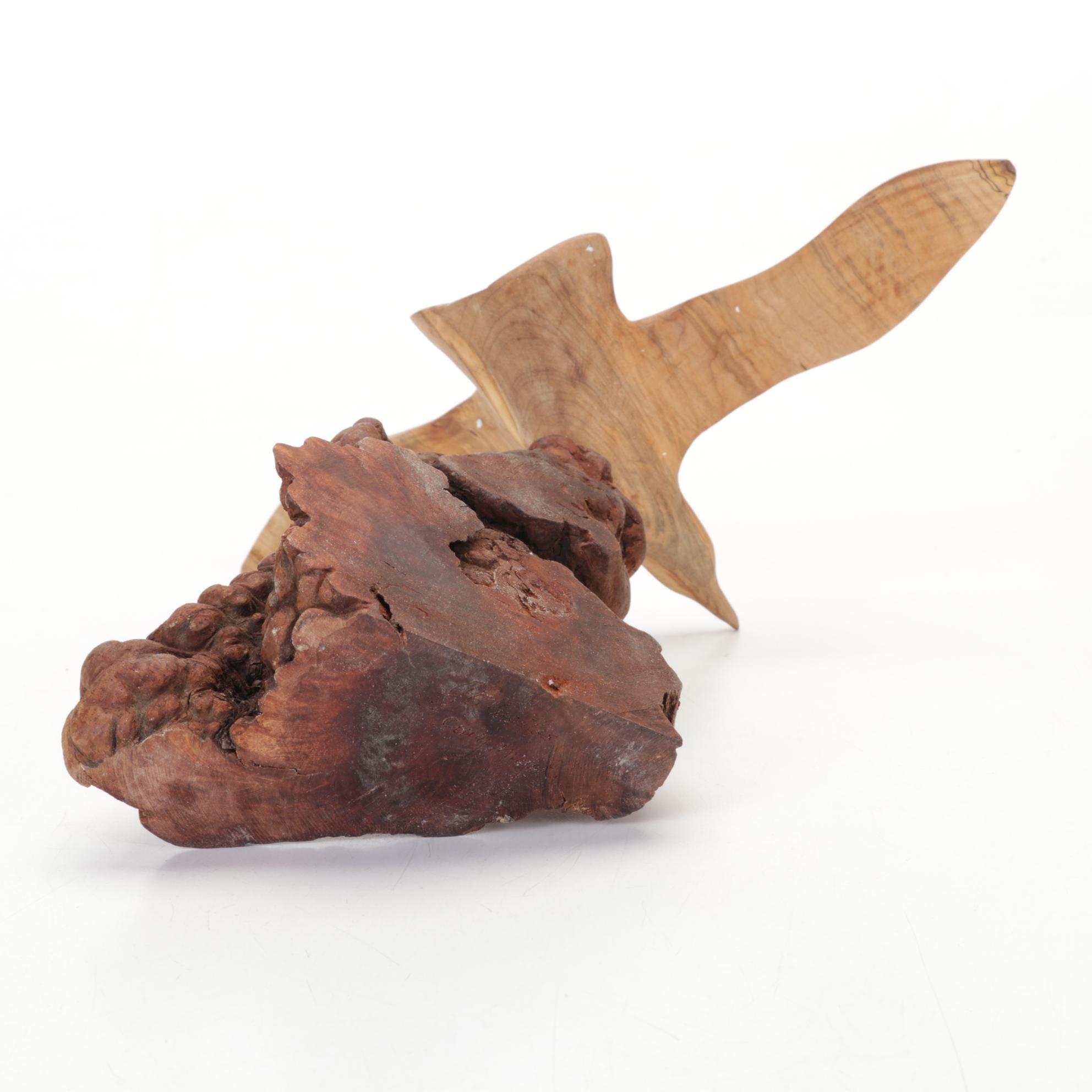 Jim Eliopulos Box Elder Turned Wood Zipper Vase with Other Jar and Figurine