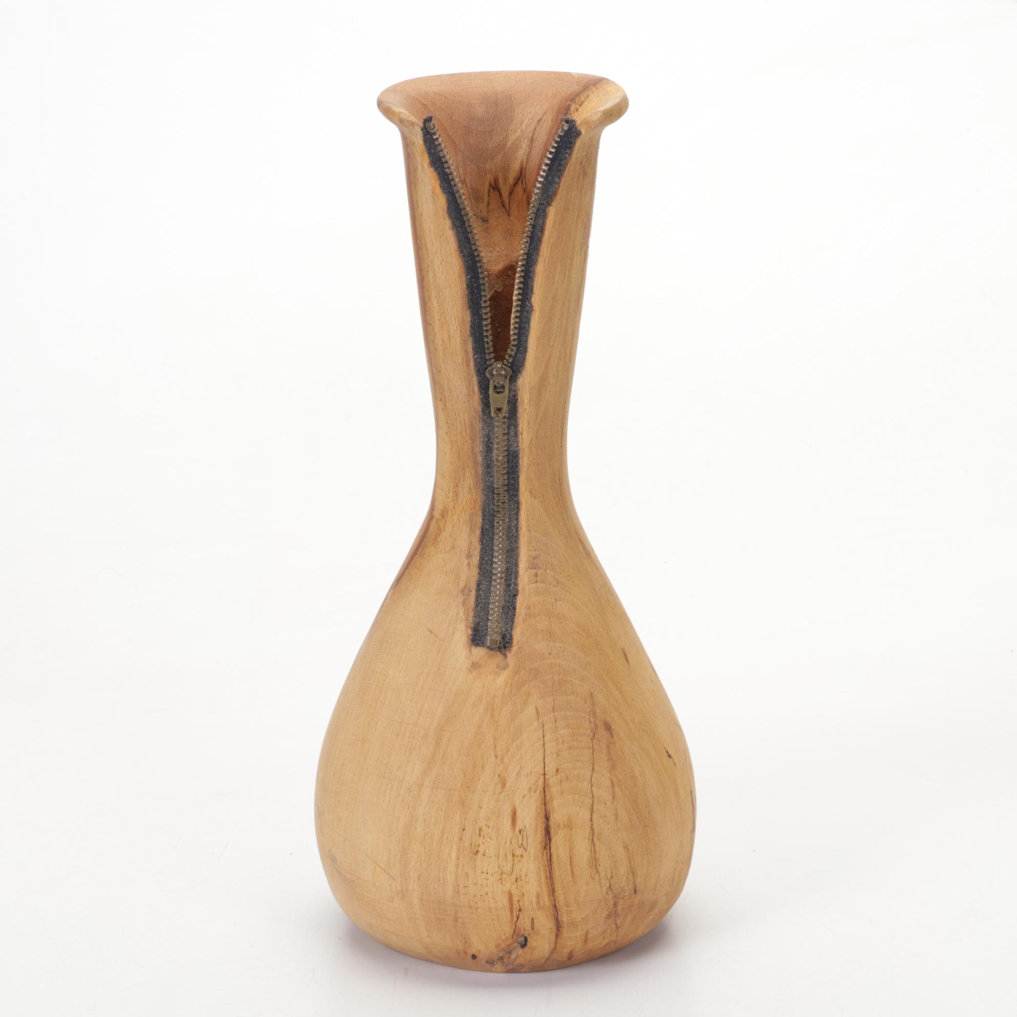Jim Eliopulos Box Elder Turned Wood Zipper Vase with Other Jar and Figurine