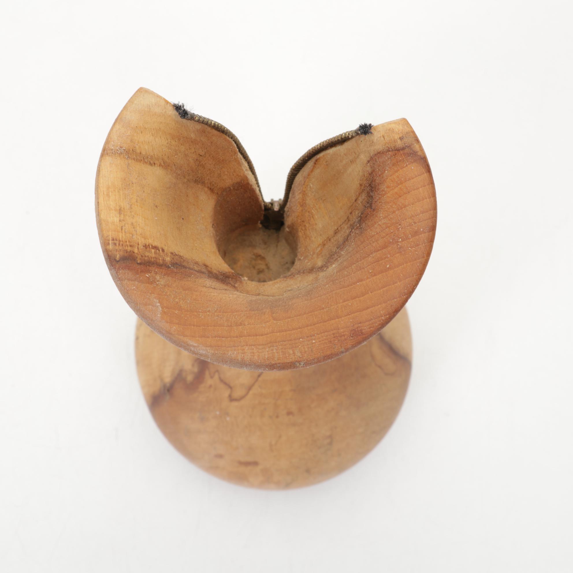 Jim Eliopulos Box Elder Turned Wood Zipper Vase with Other Jar and Figurine