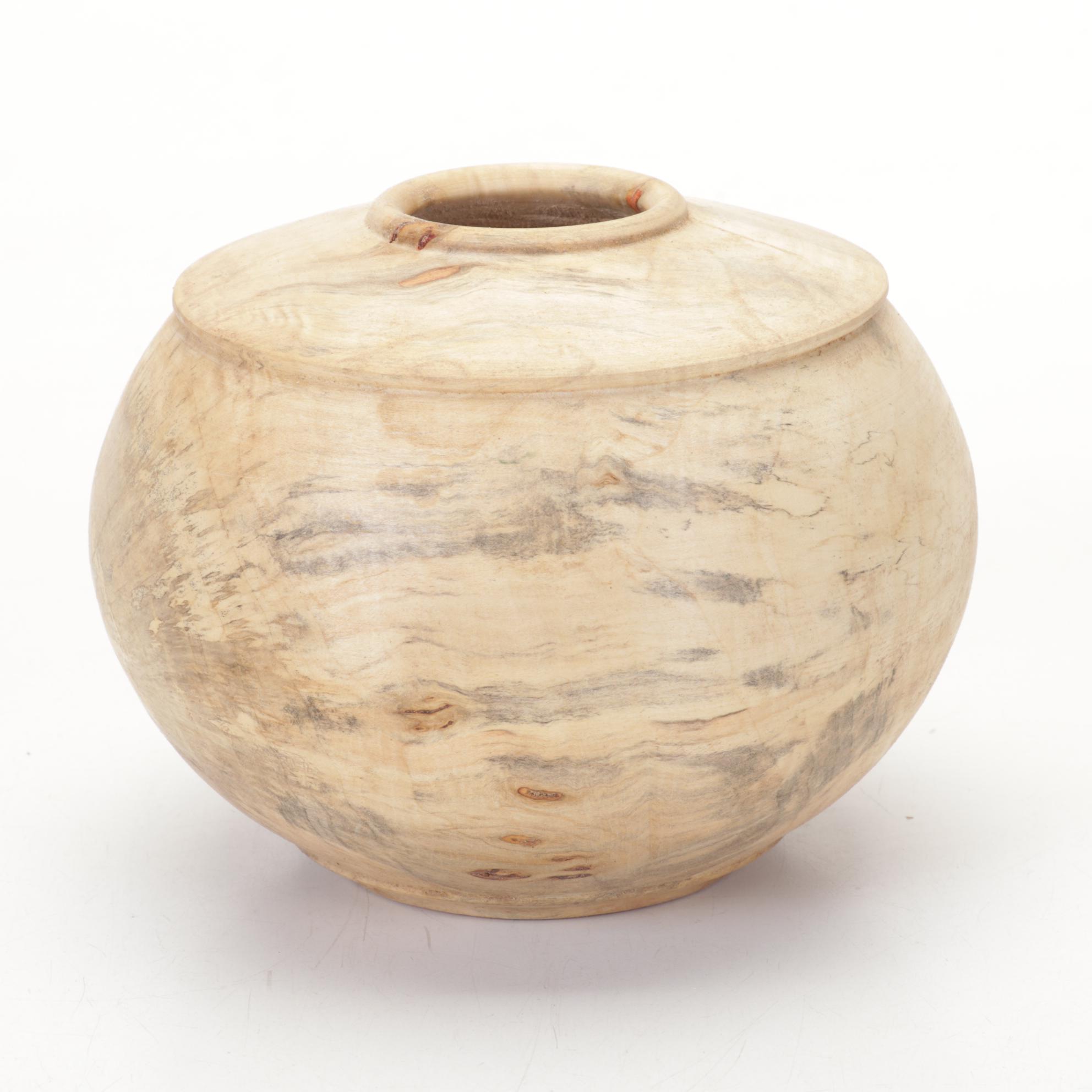 Jim Eliopulos Box Elder Turned Wood Zipper Vase with Other Jar and Figurine