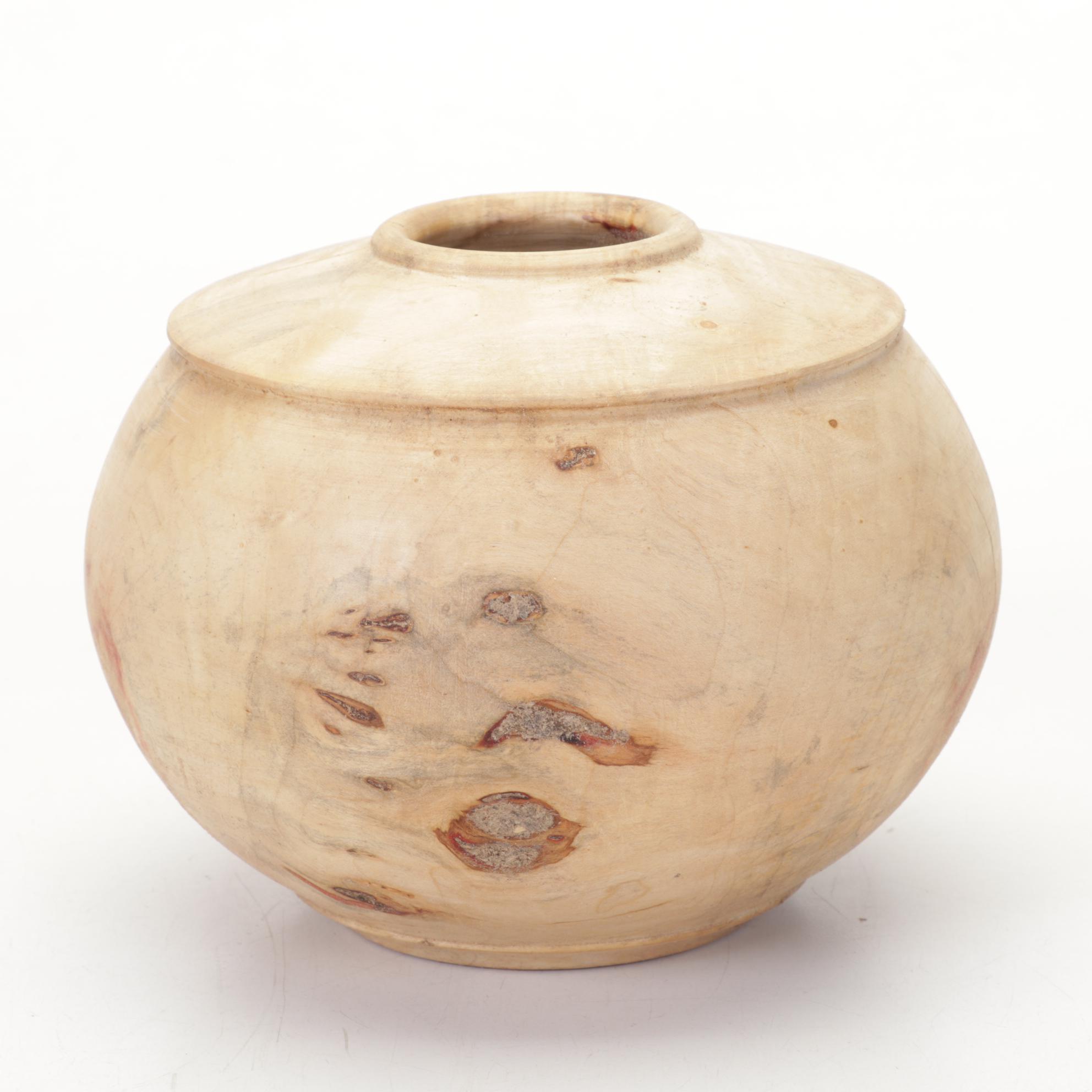 Jim Eliopulos Box Elder Turned Wood Zipper Vase with Other Jar and Figurine