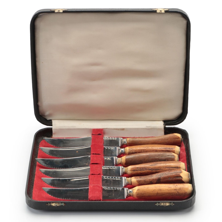 Sheffield English Stainless Steel and Antler Handled Steak Knives