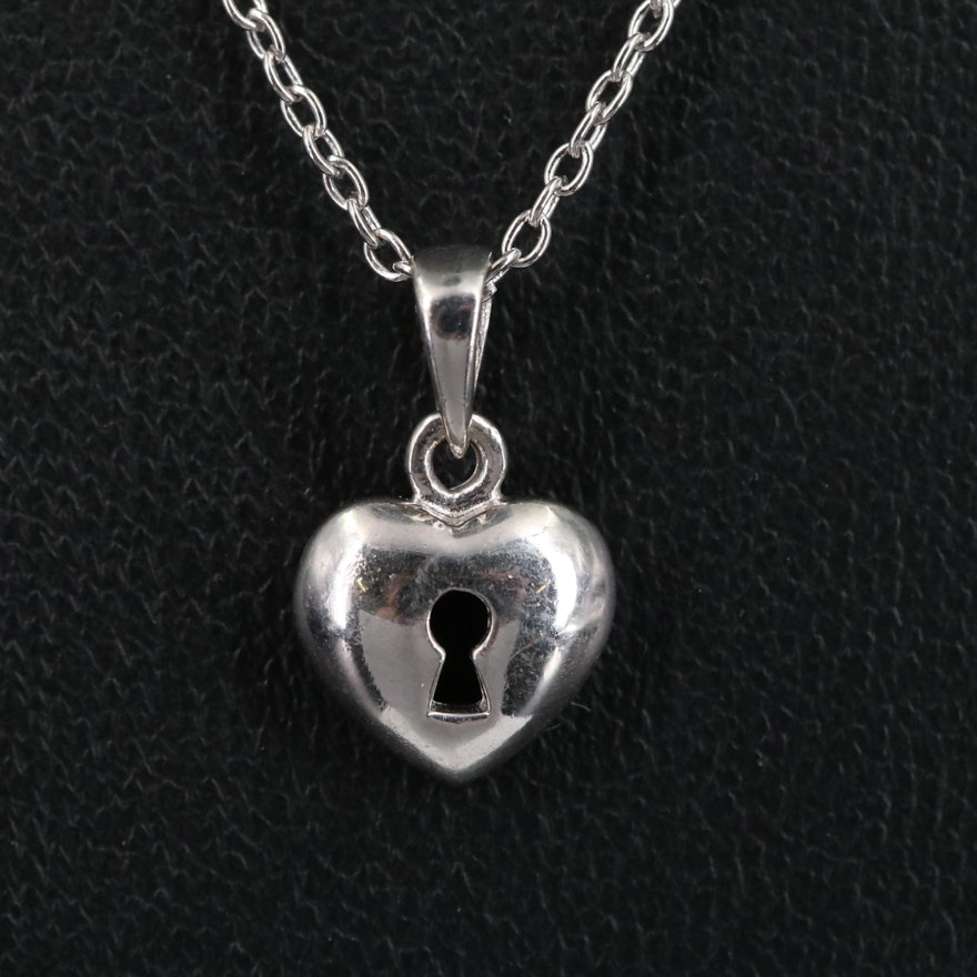 Sterling Heart with Keyhole Pendant Necklace