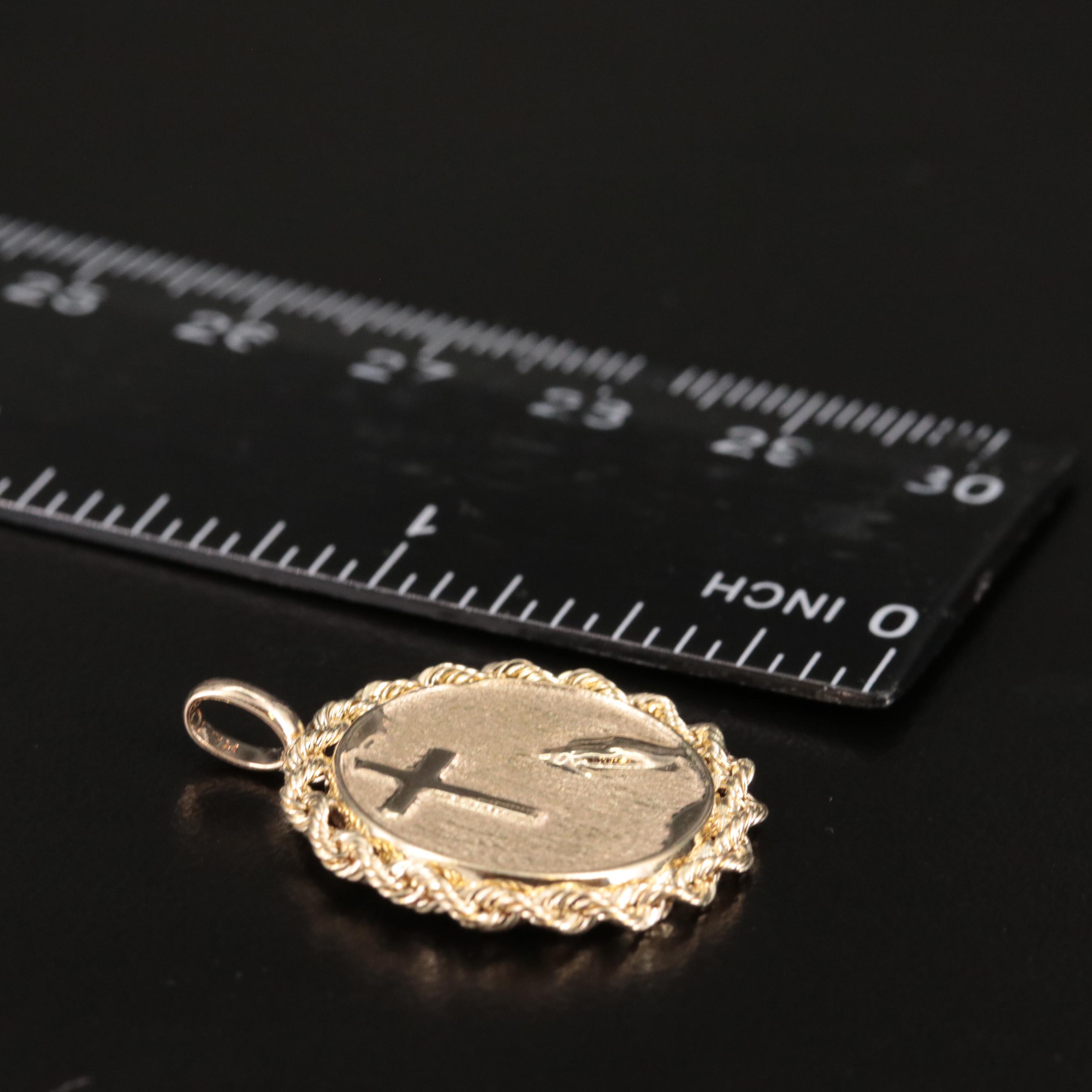 10K Cross and Praying Hands Disk Pendant