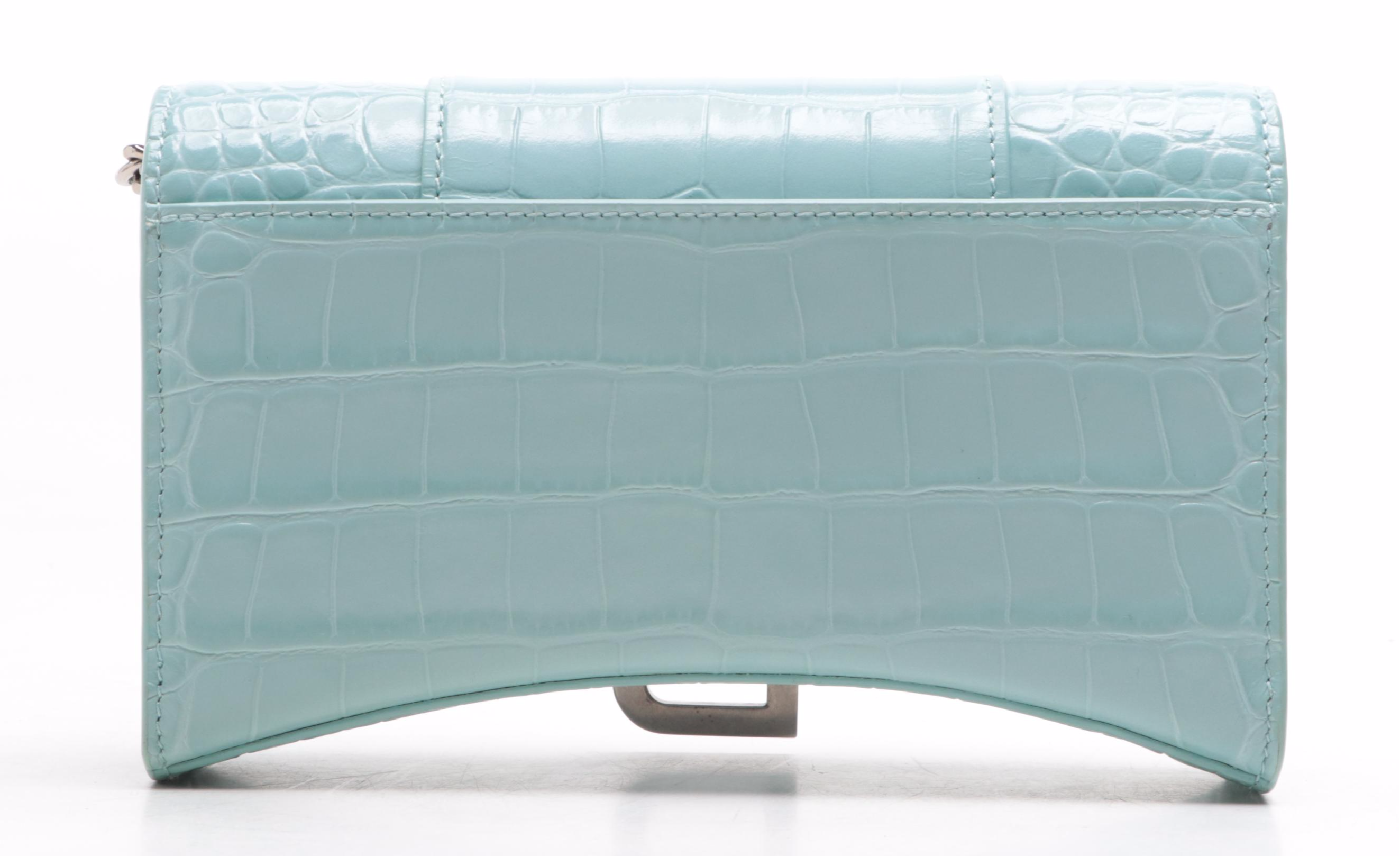 Balenciaga Hourglass Croc-Embossed Leather Wallet on Chain