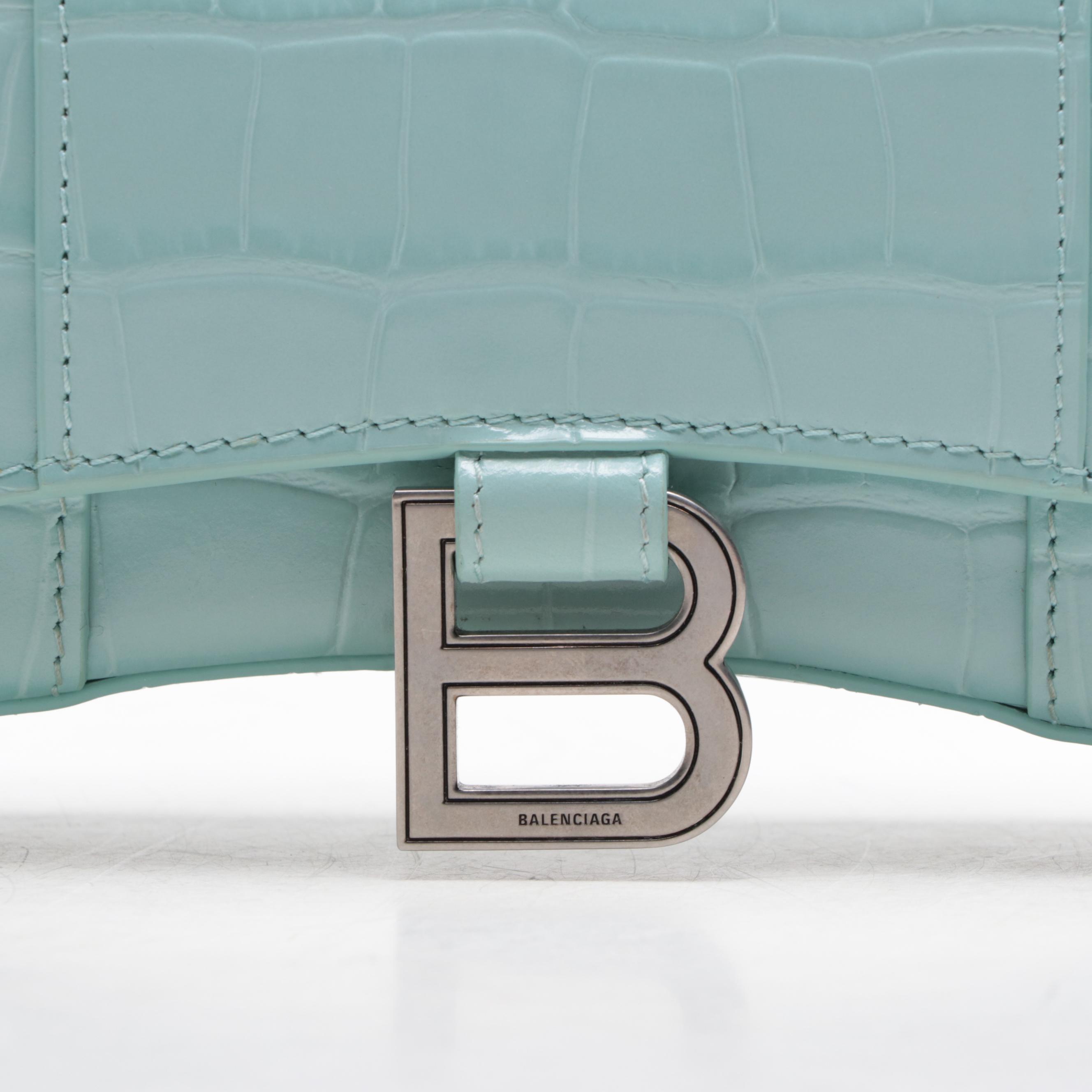Balenciaga Hourglass Croc-Embossed Leather Wallet on Chain