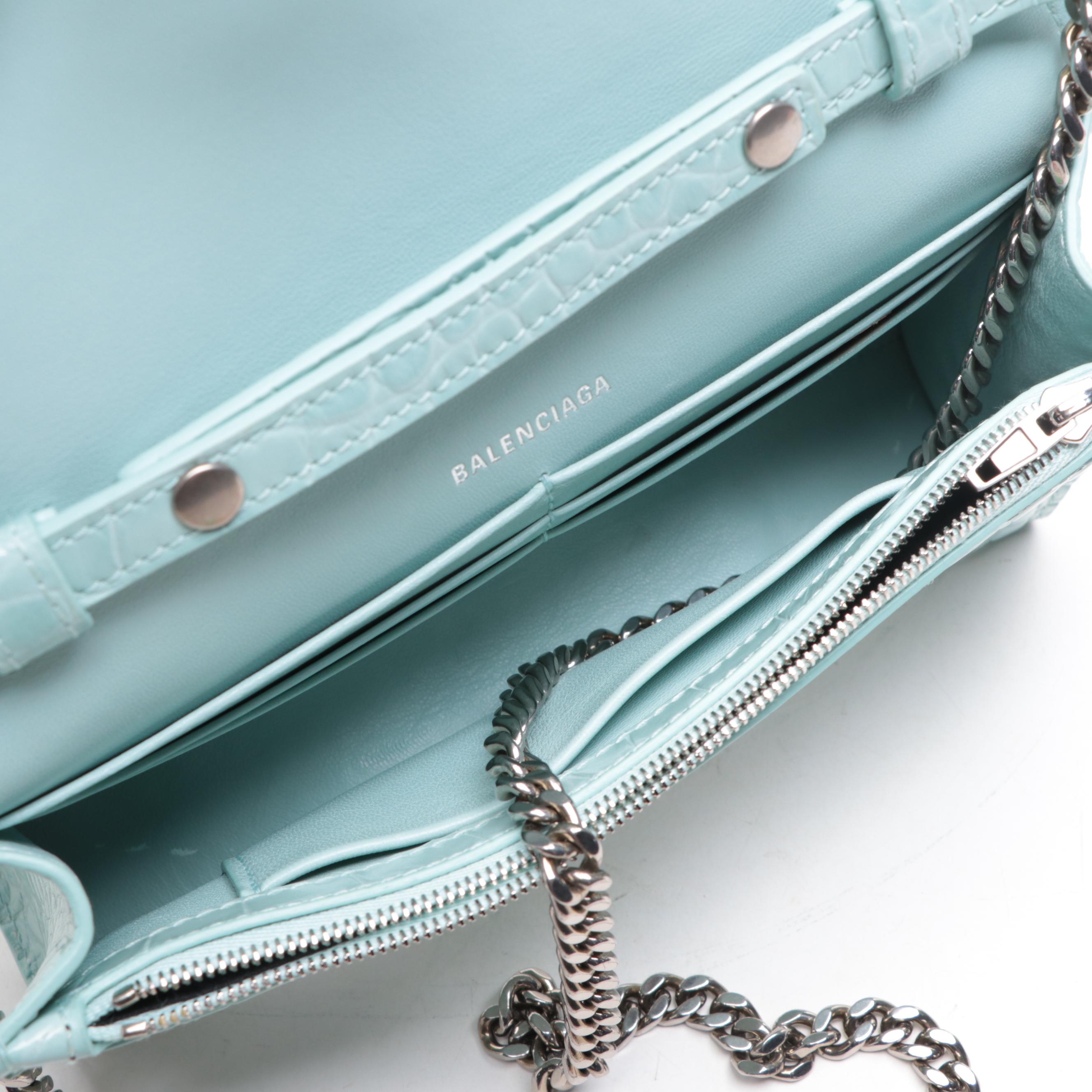 Balenciaga Hourglass Croc-Embossed Leather Wallet on Chain