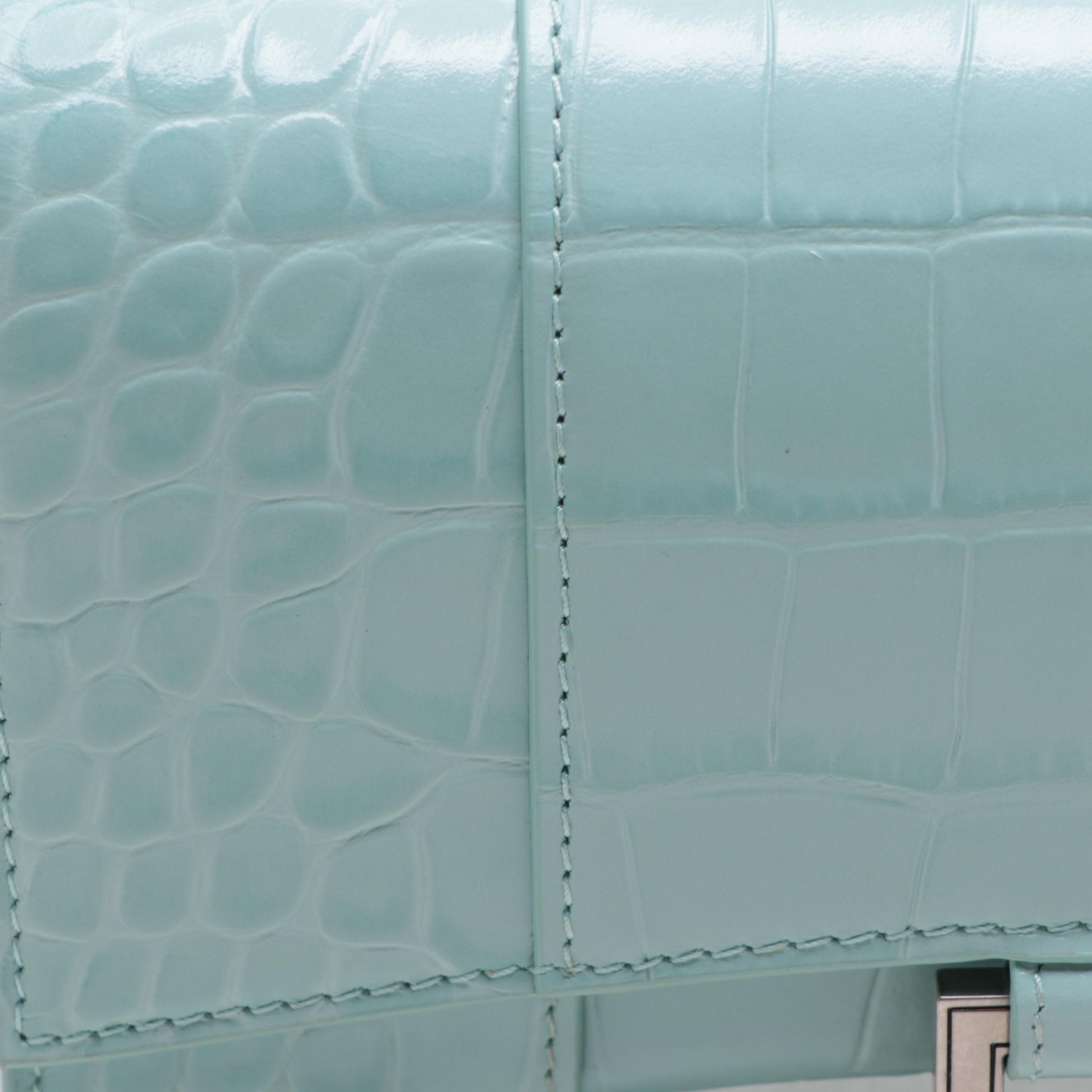 Balenciaga Hourglass Croc-Embossed Leather Wallet on Chain
