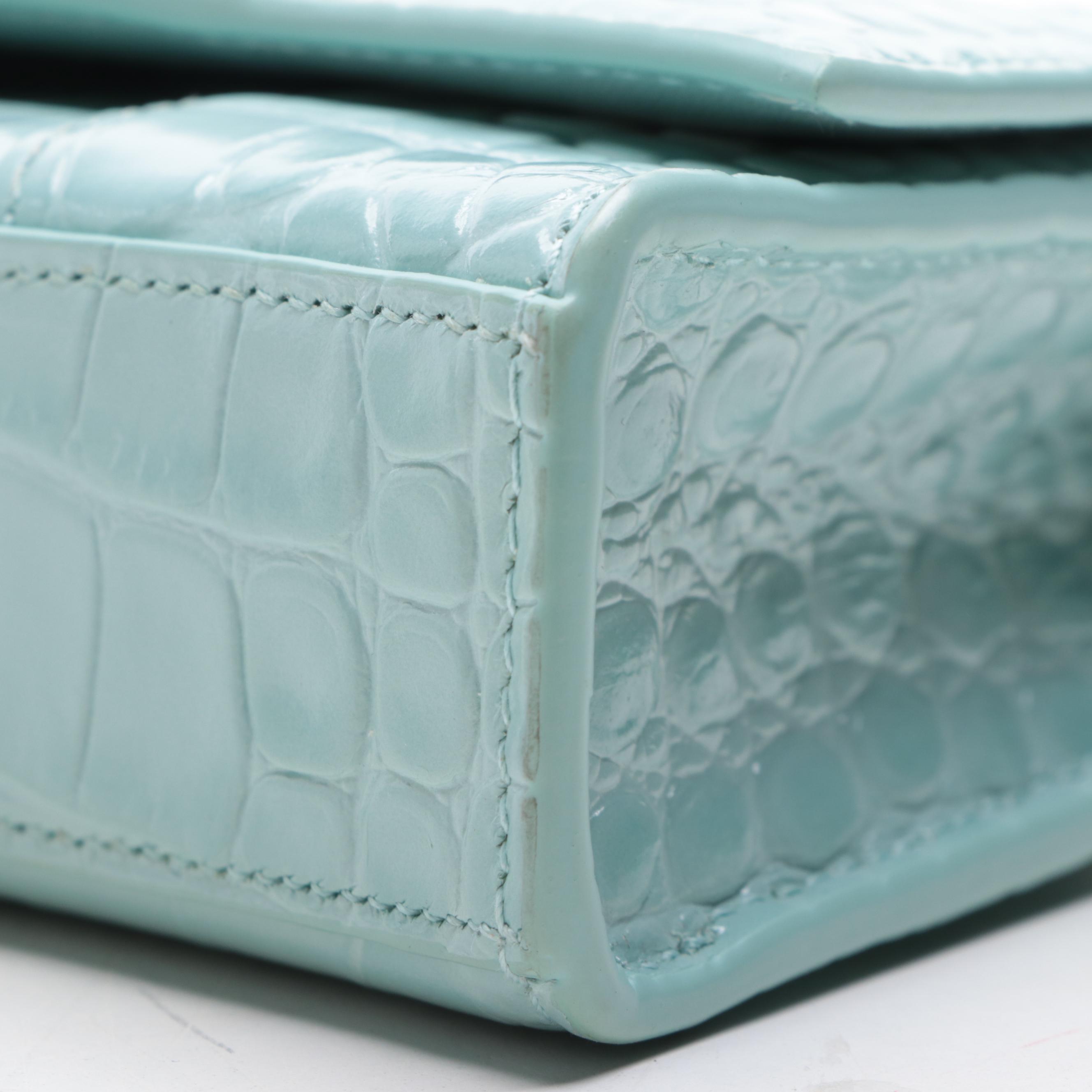 Balenciaga Hourglass Croc-Embossed Leather Wallet on Chain