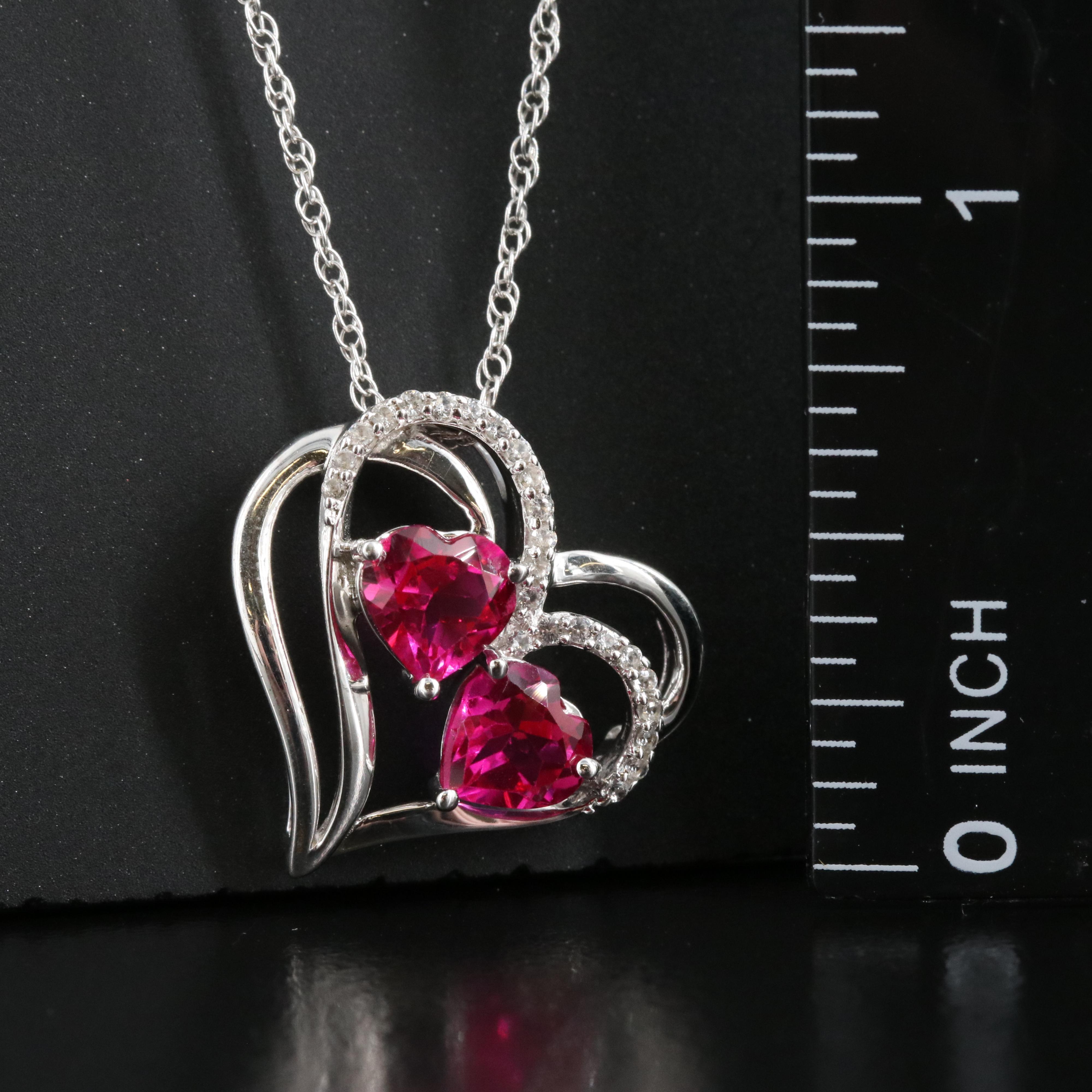 Sterling Ruby and Sapphire Heart Pendant Necklace
