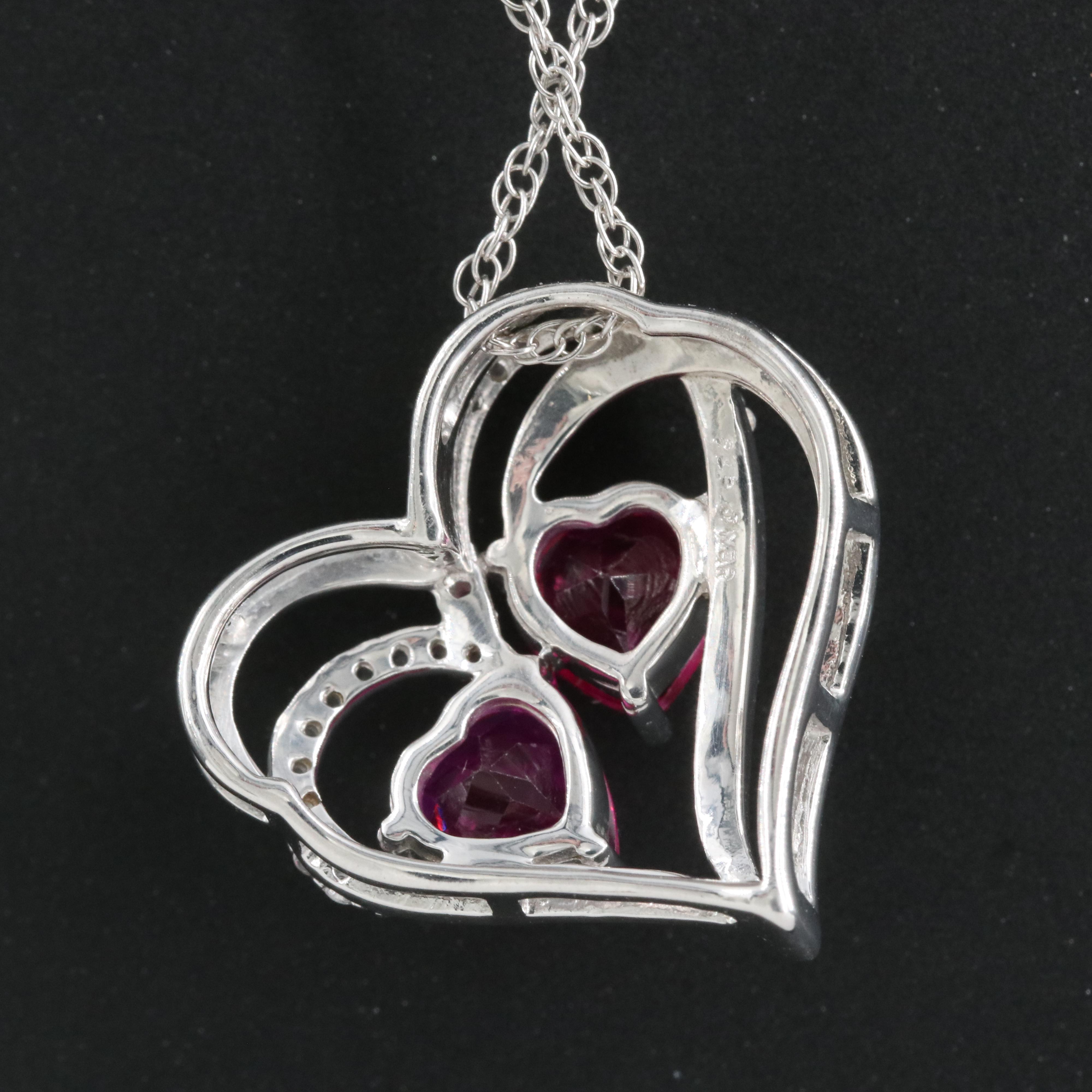 Sterling Ruby and Sapphire Heart Pendant Necklace