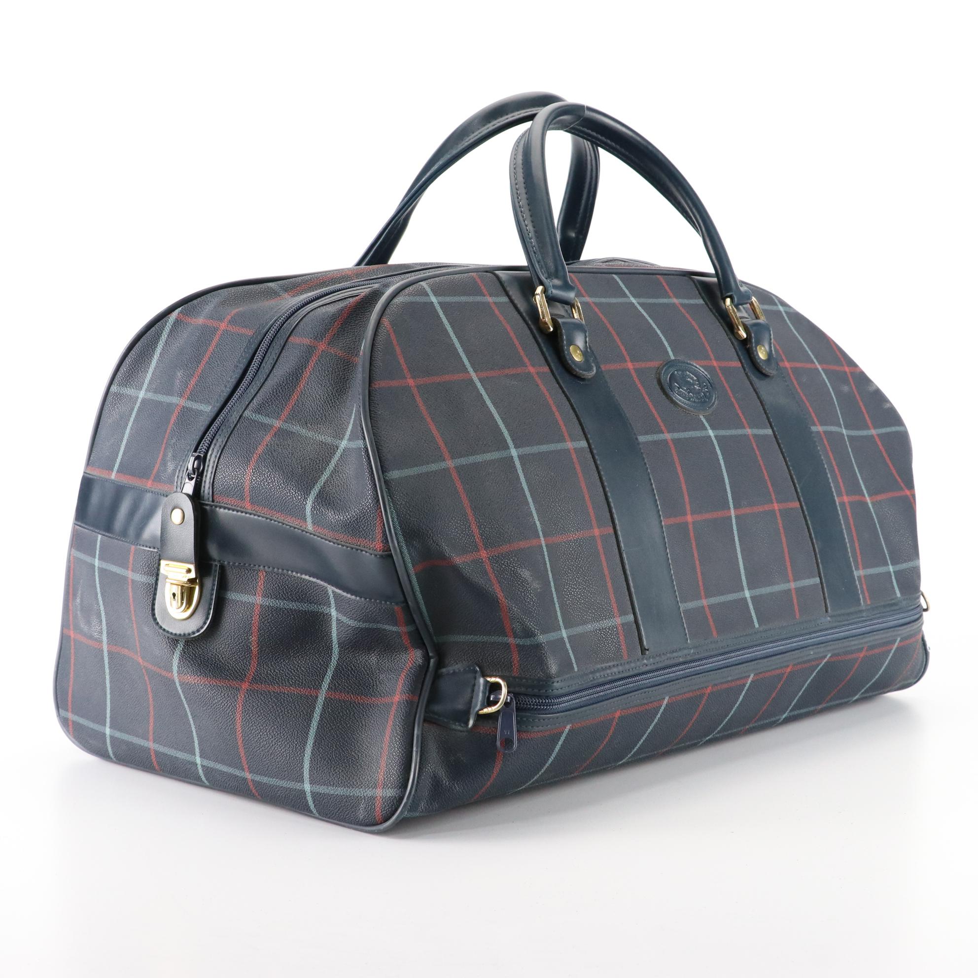 Burberrys Duffel Bag in Plaid Coated Canvas and Leather