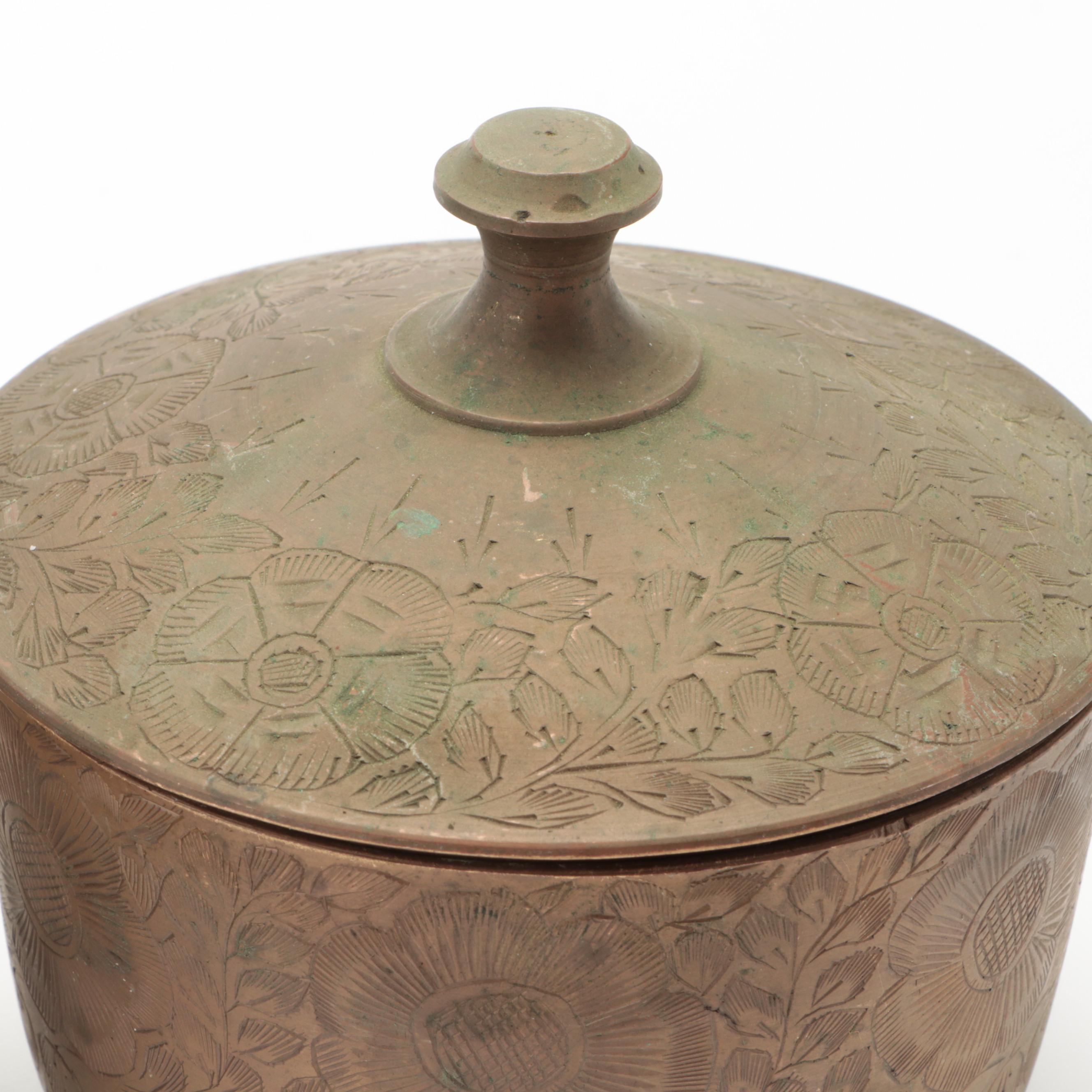 Chased Indian Brass Footed Lobed Bowl with Collection of Brass Décor