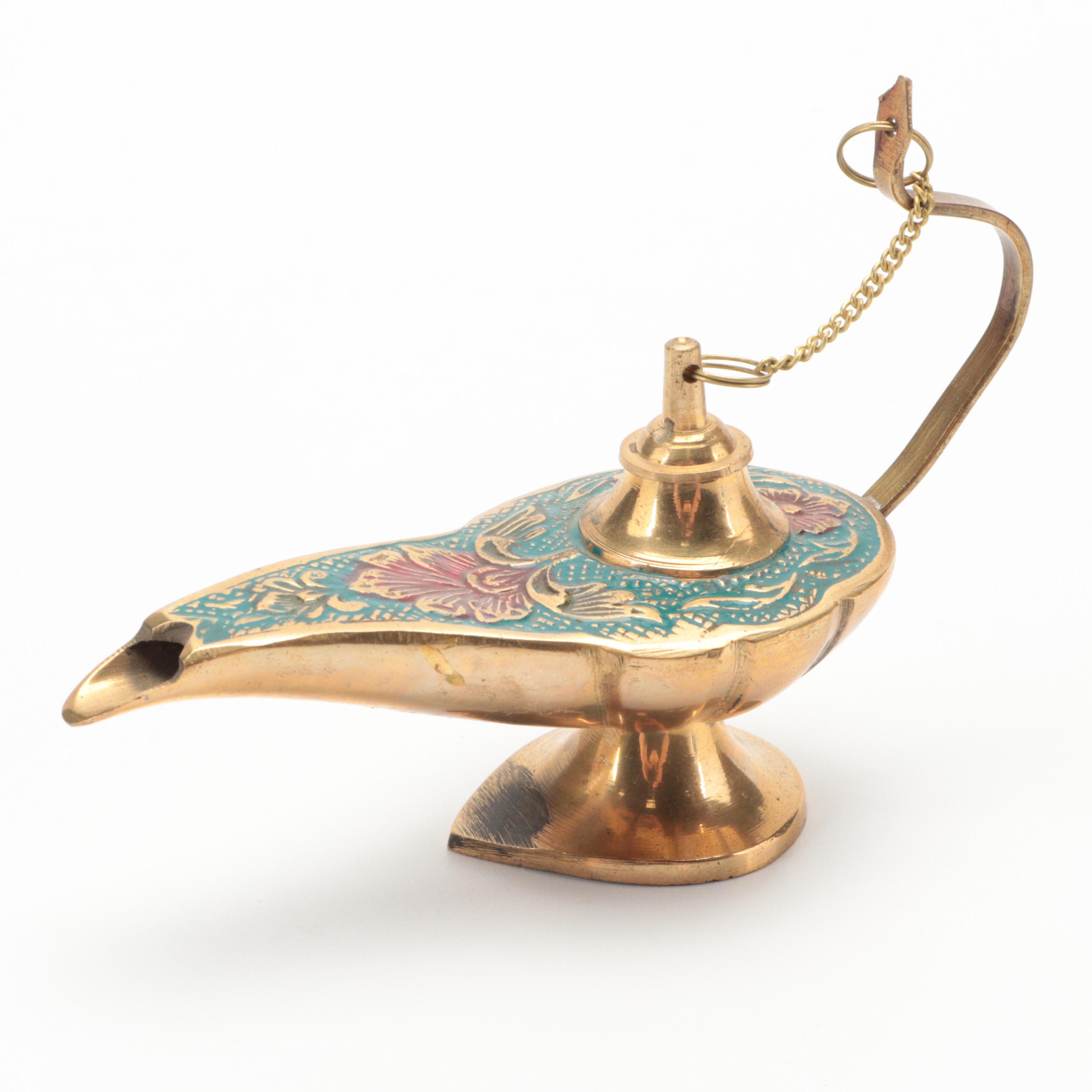 Chased Indian Brass Footed Lobed Bowl with Collection of Brass Décor