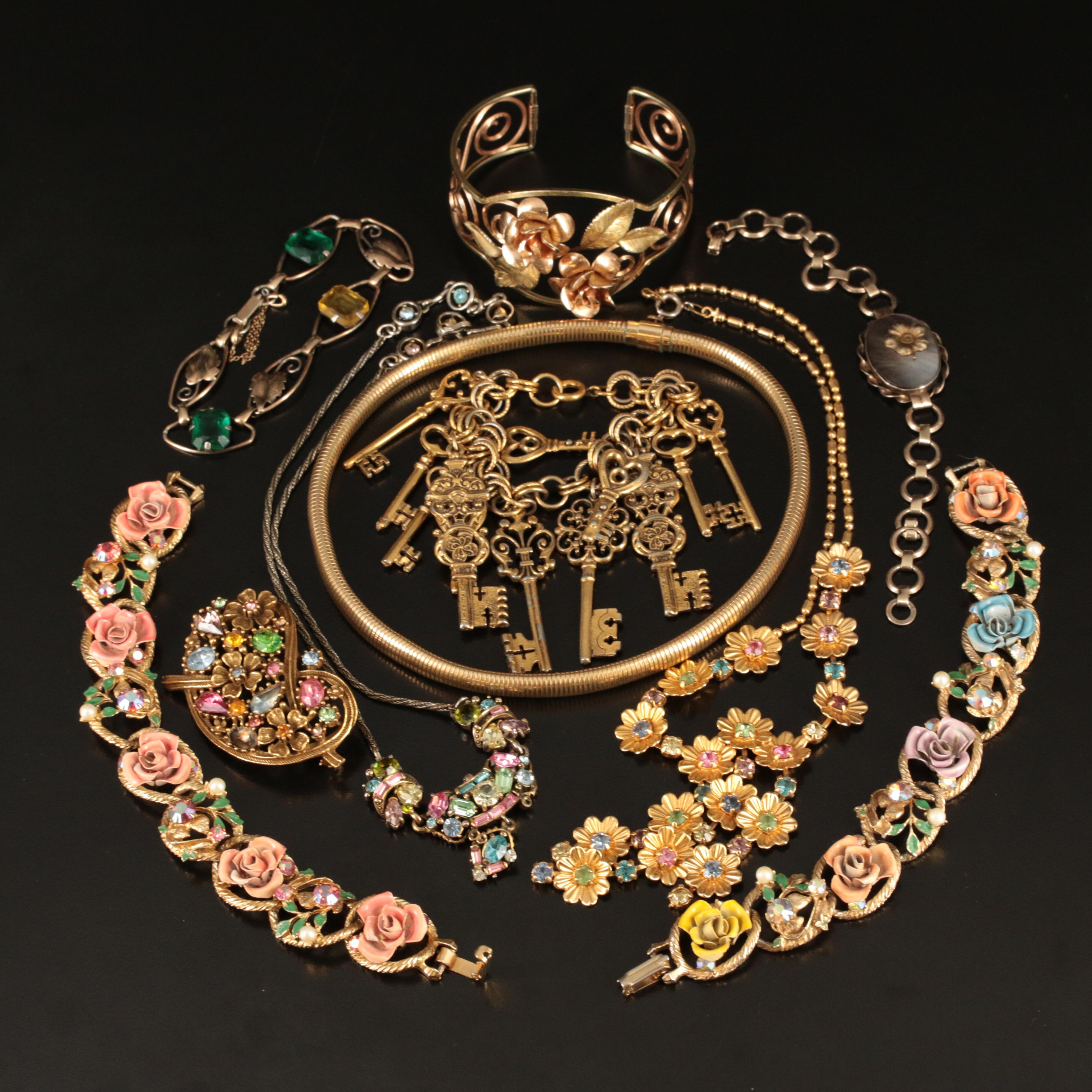 Jewelry Grouping Including Krementz, Hollycraft and Key Charm Bracelet